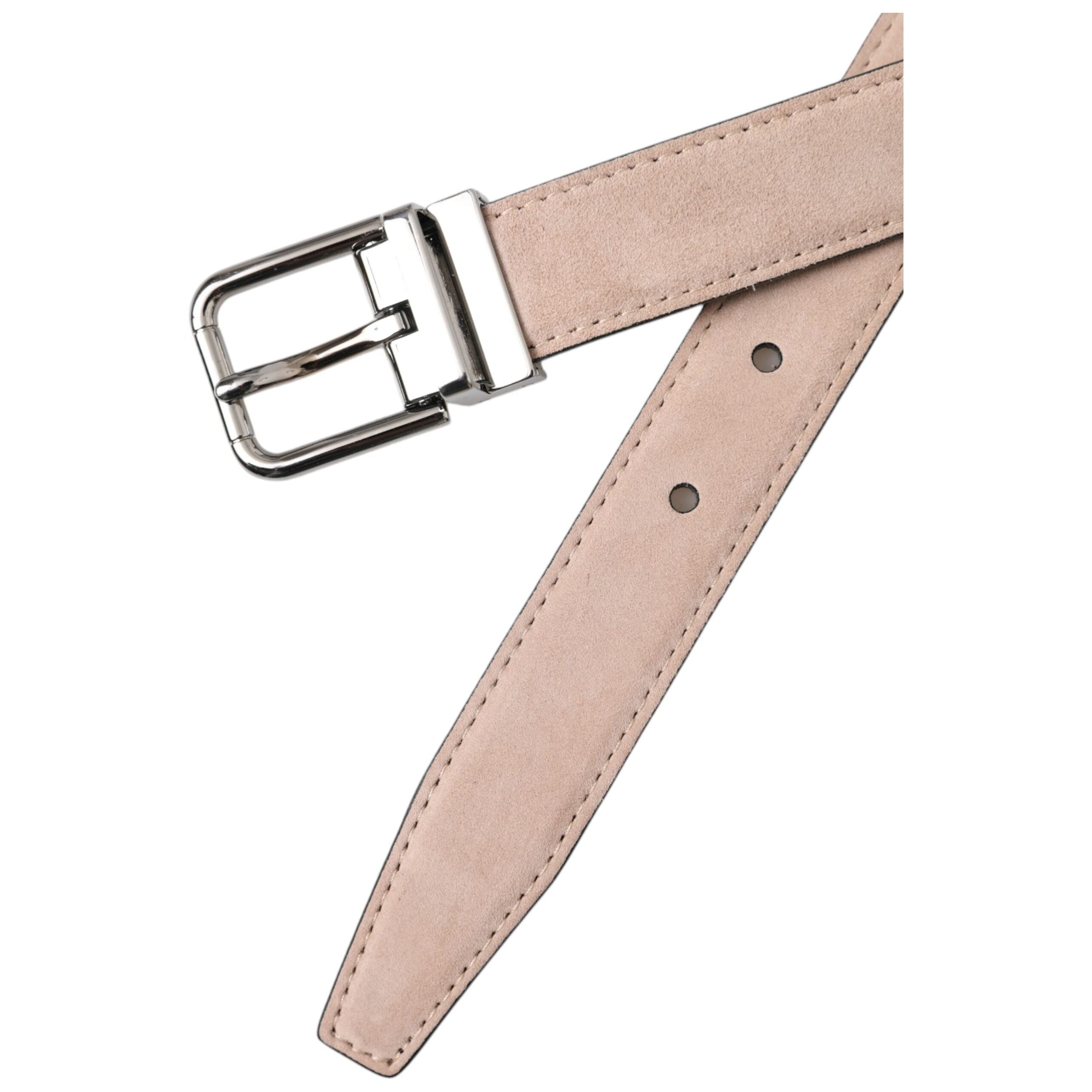 Beige Suede Leather Silver Buckle Belt Men