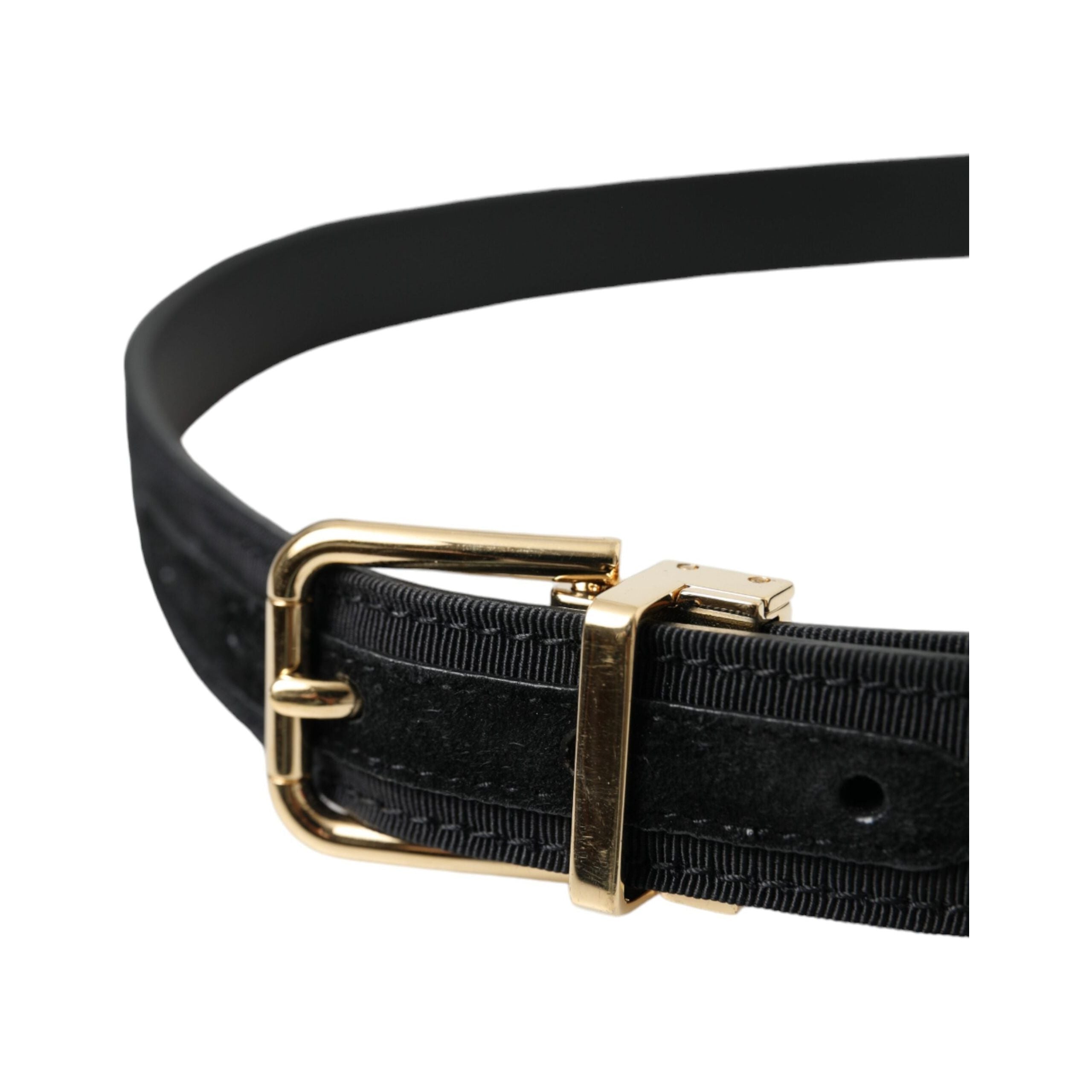 Black Gros Grain Gold Metal Buckle Belt Men