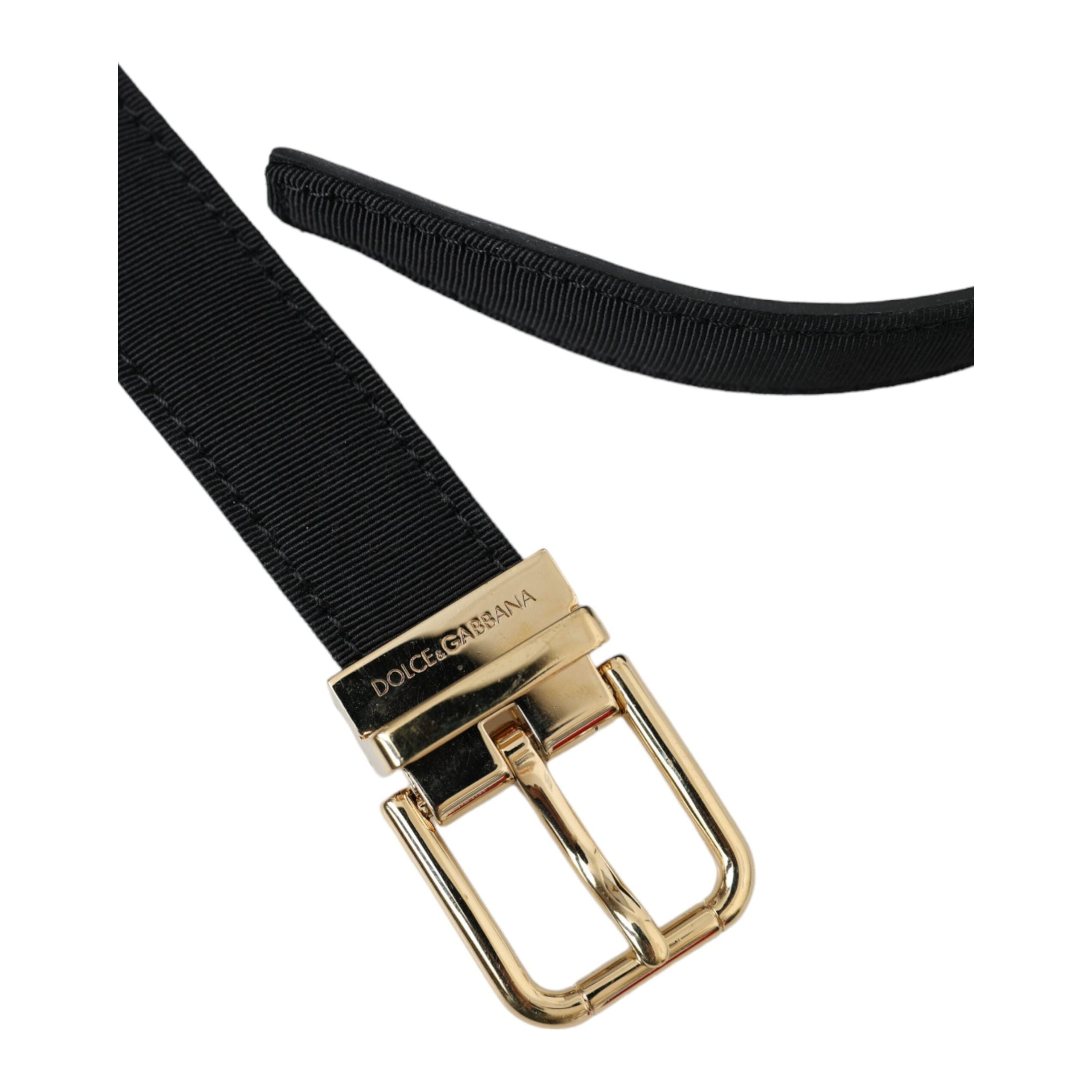 Black Gros Grain Gold Metal Buckle Belt Men