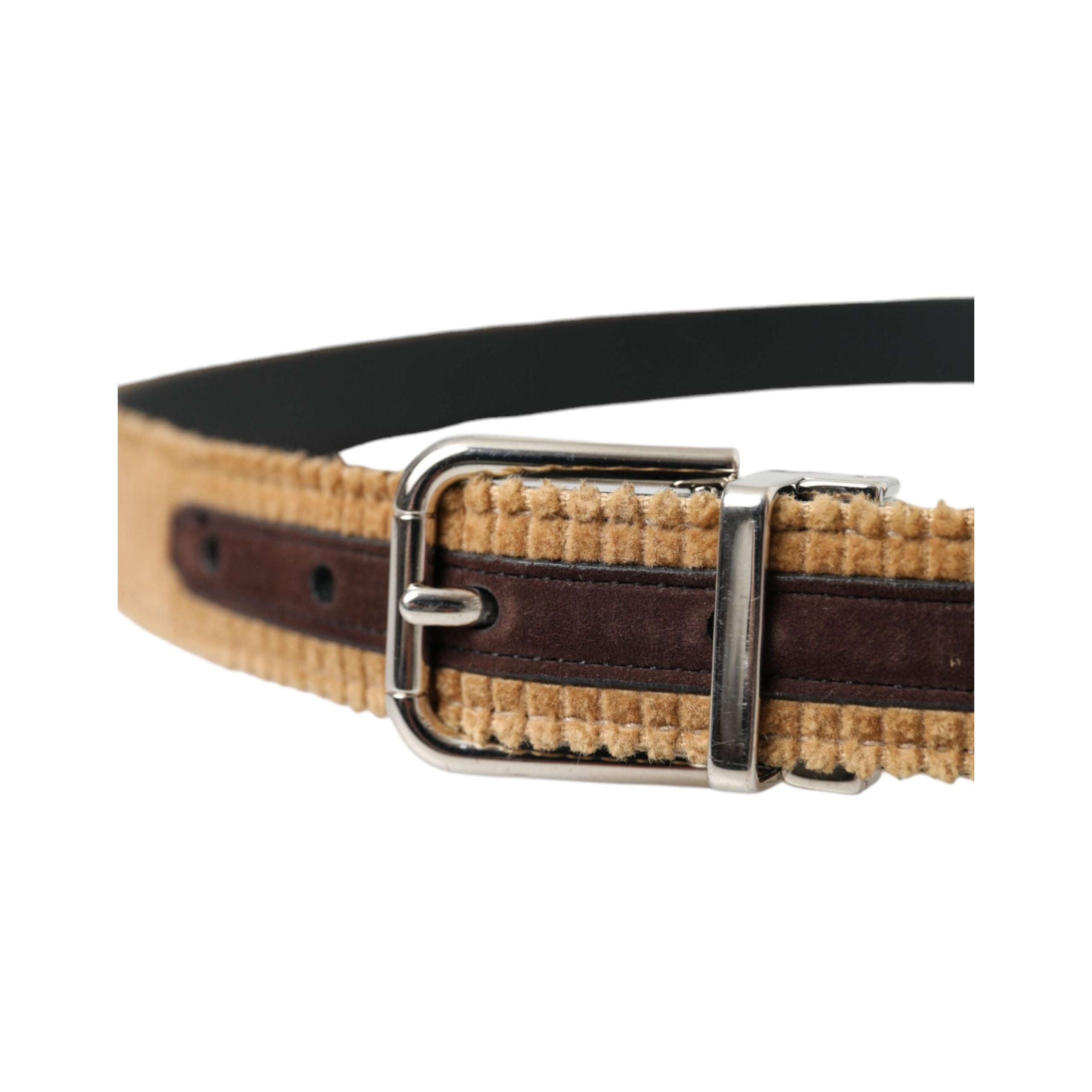 Brown Velvet Silver Metal Buckle Belt Men