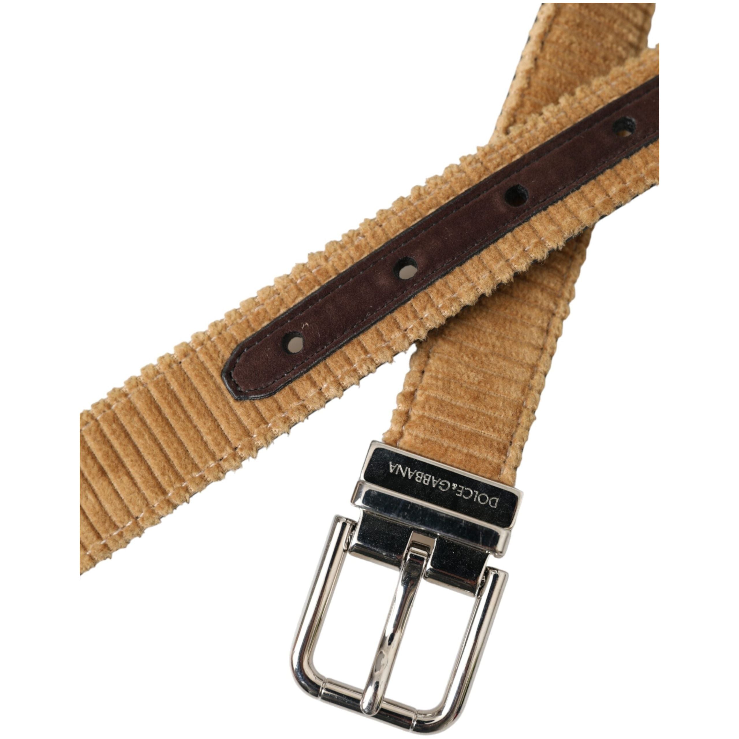 Brown Velvet Silver Metal Buckle Belt Men