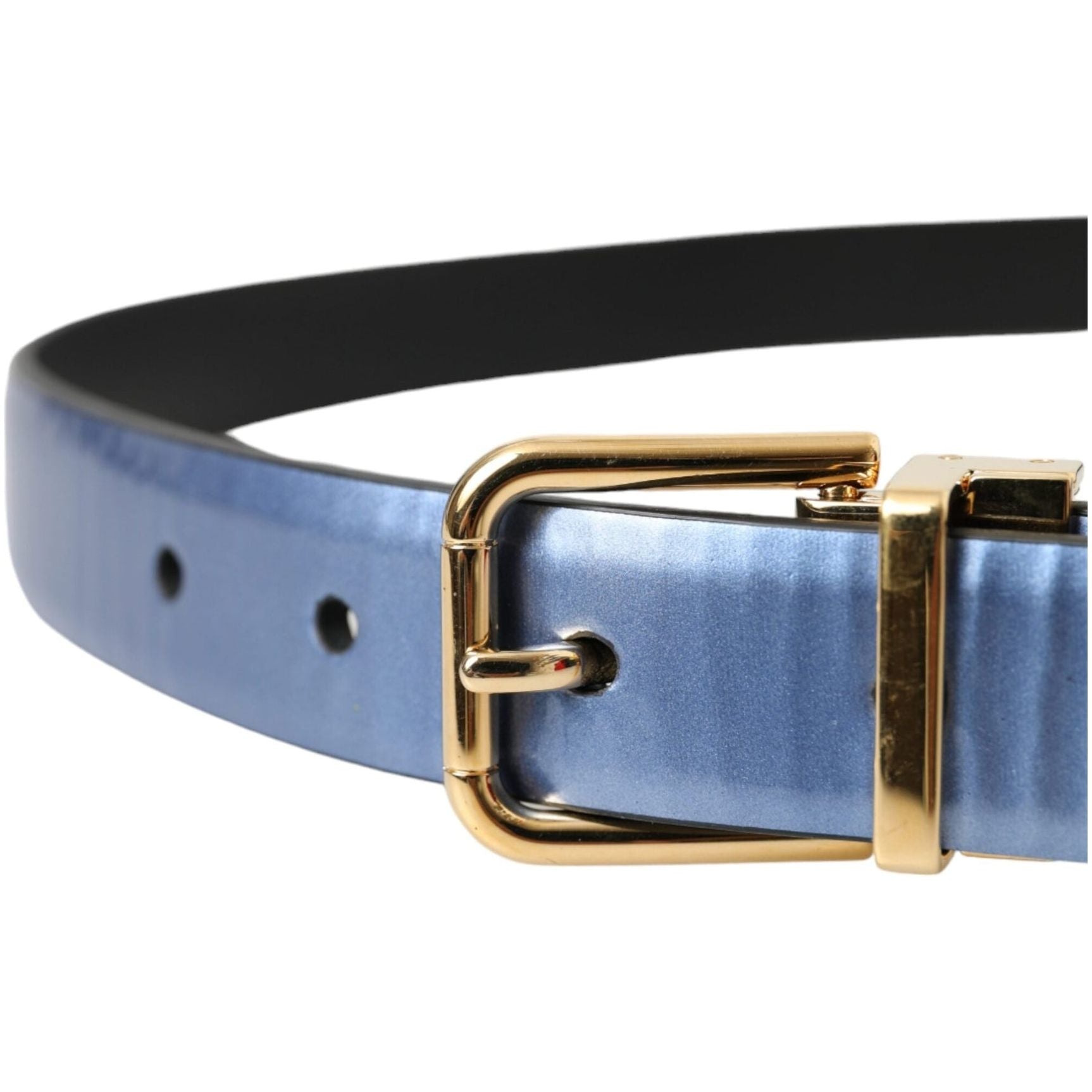 Metallic Blue Leather Gold Metal Buckle Belt