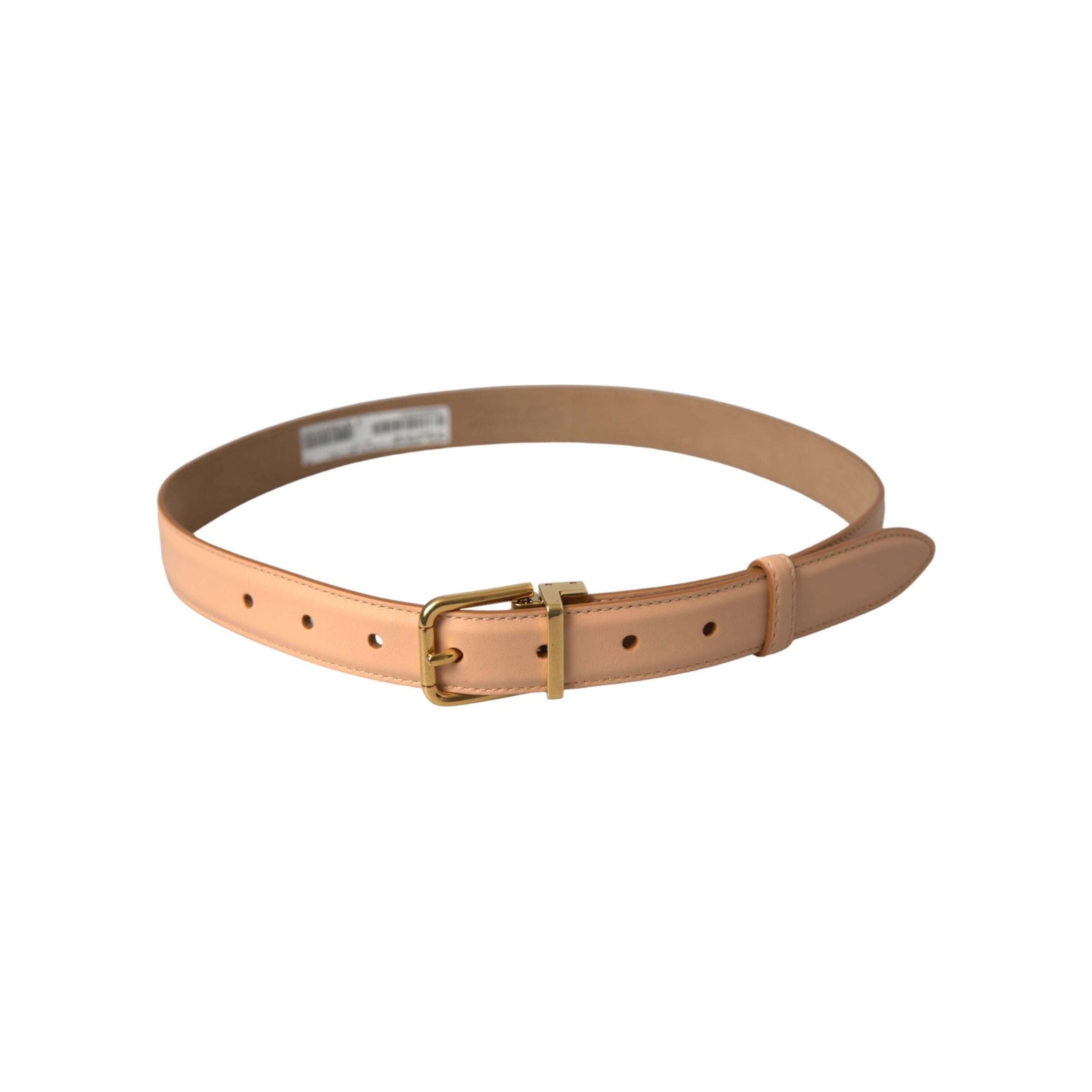 Beige Calfskin Leather Gold Metal Buckle Belt