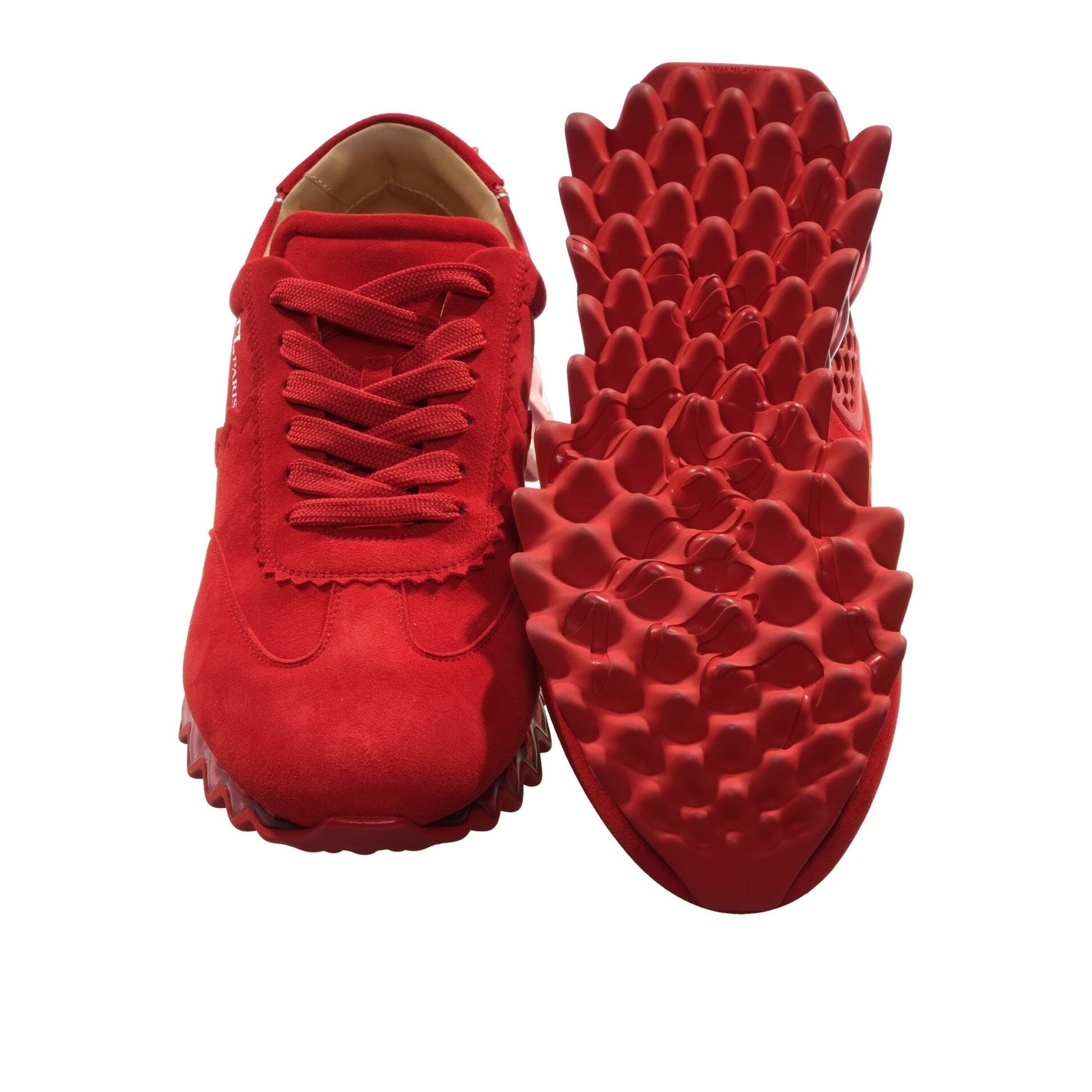 Loubishark Flat Red Suede Laceup Sneakers