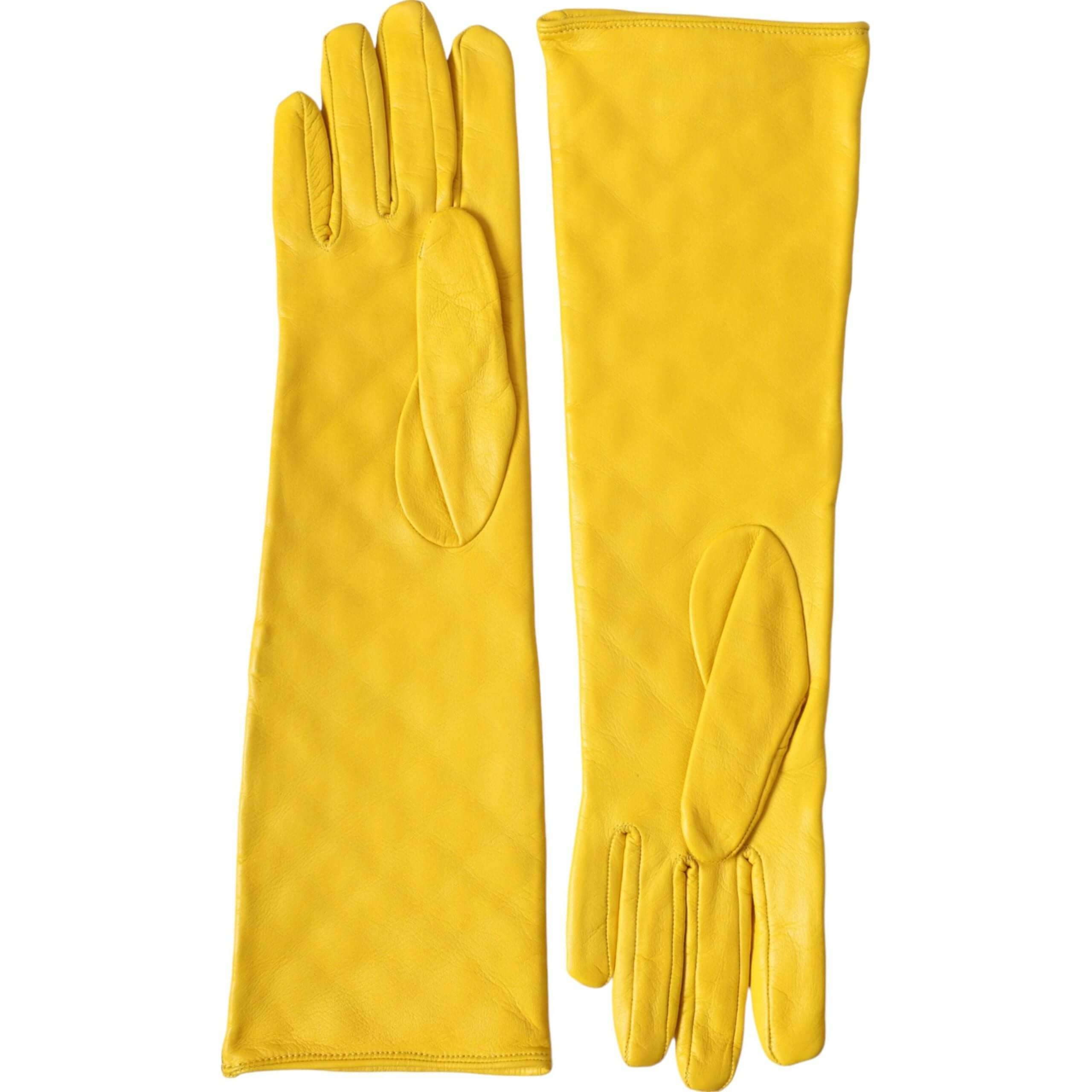 Gold Leather Quilted Mid Arm Length Gloves