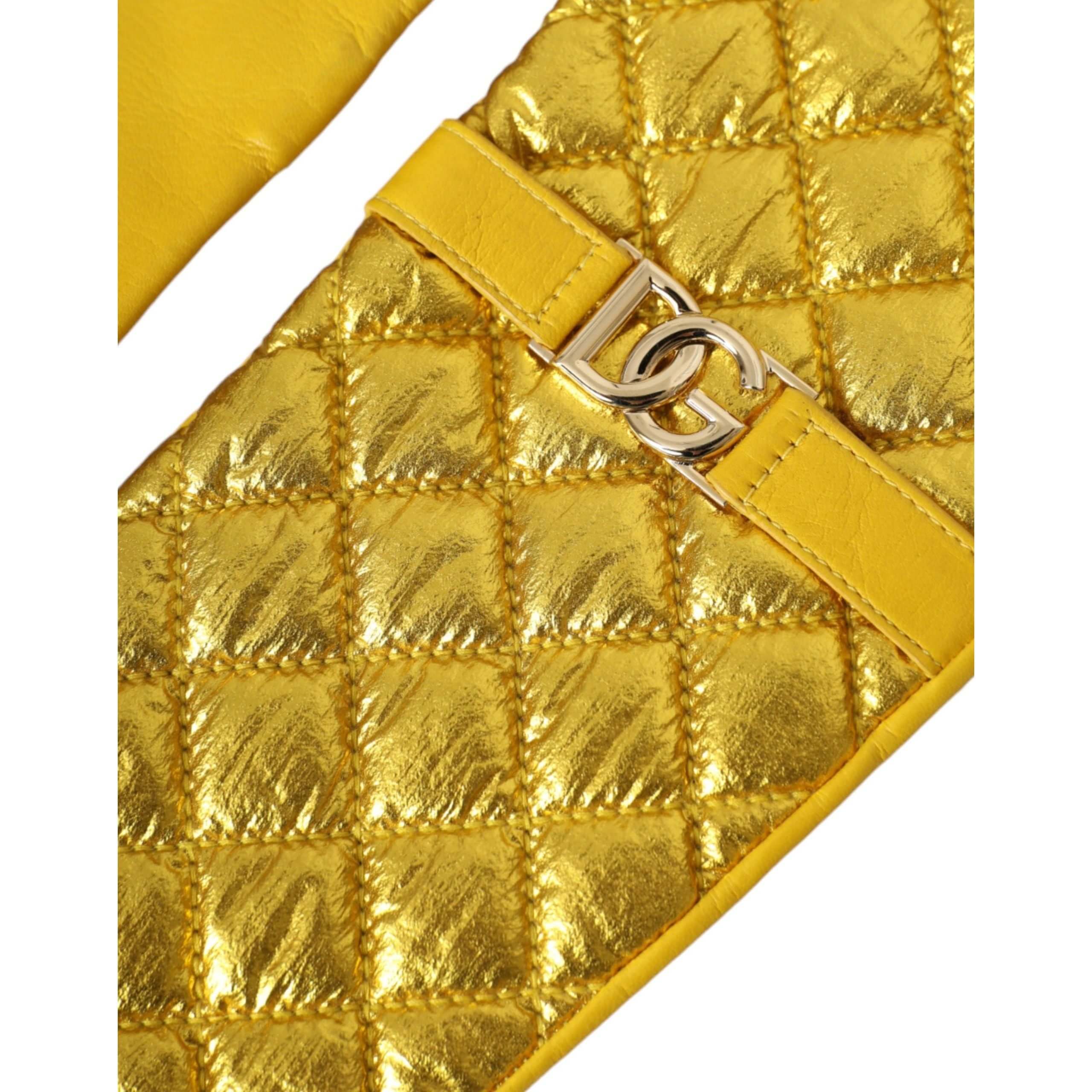 Gold Leather Quilted Mid Arm Length Gloves