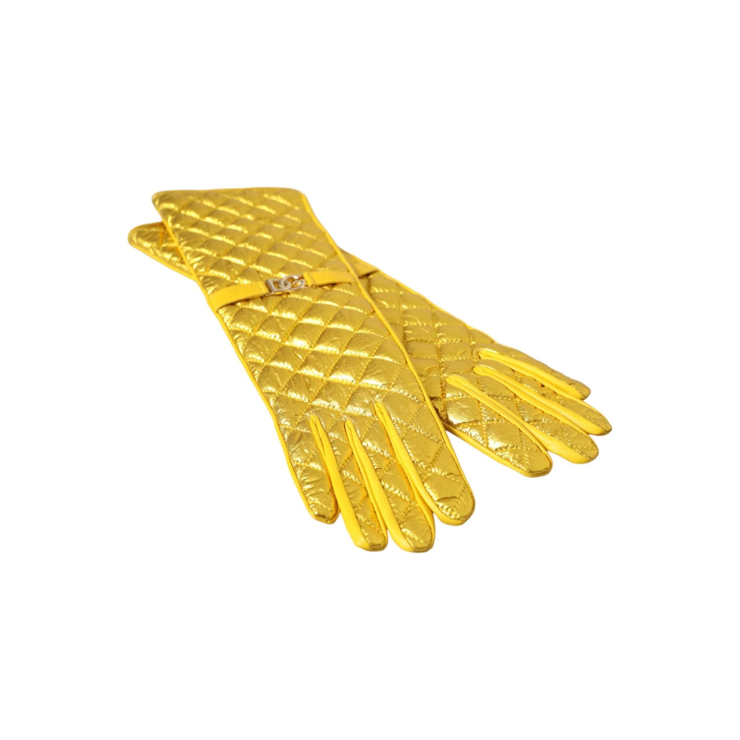 Gold Leather Quilted Mid Arm Length Gloves