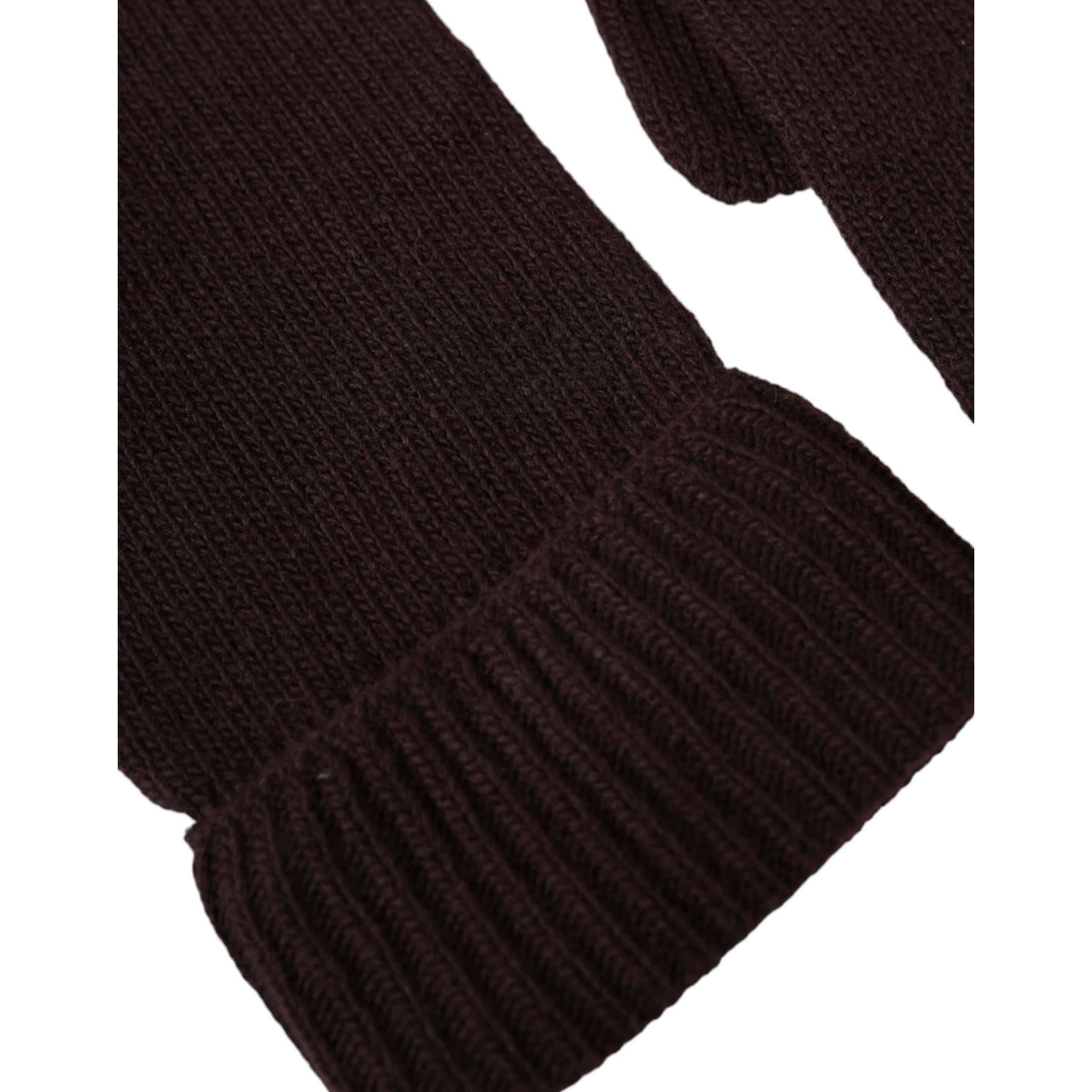 Brown Wool Knitted Wrist Length Gloves