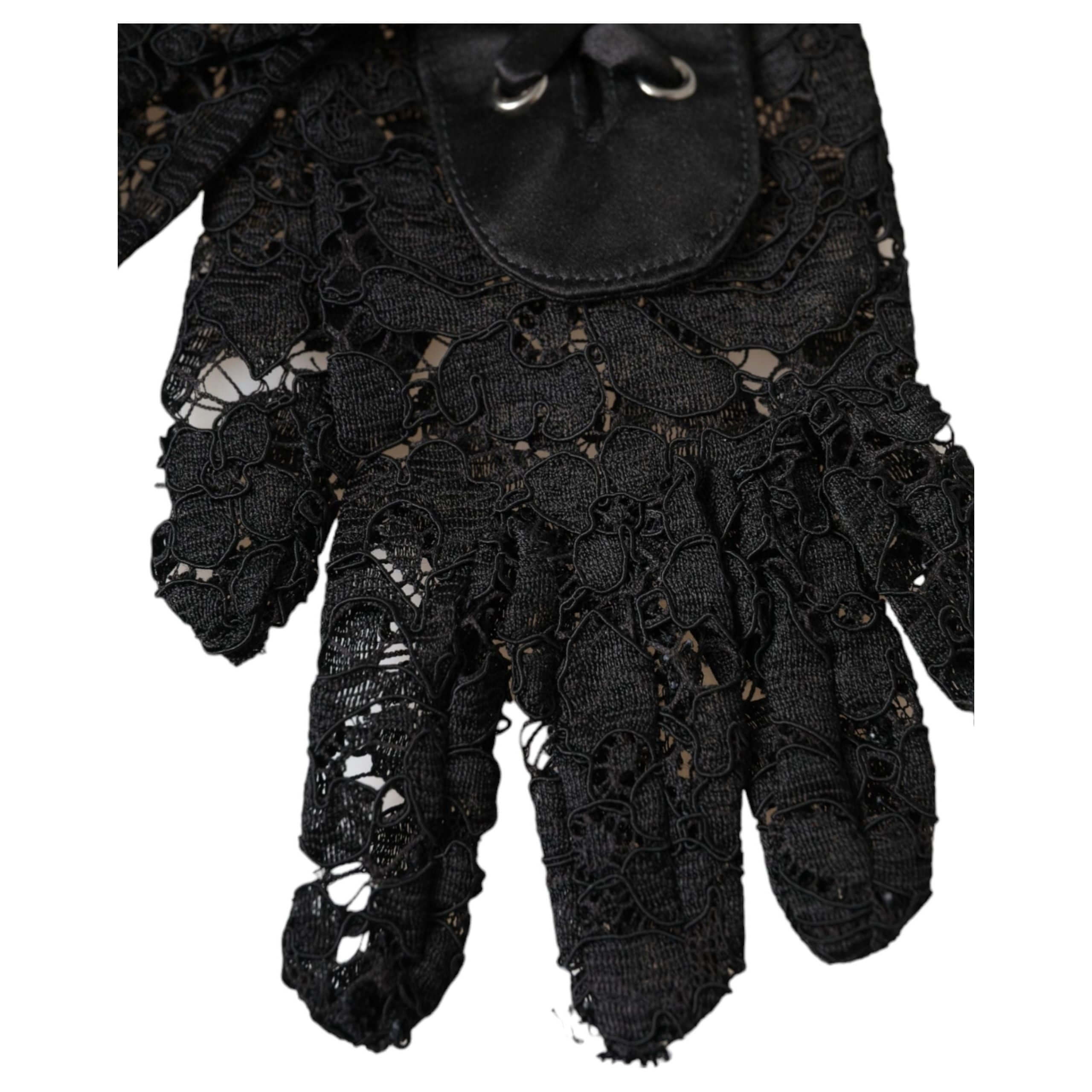 Black Taormina Lace Elbow Length Gloves