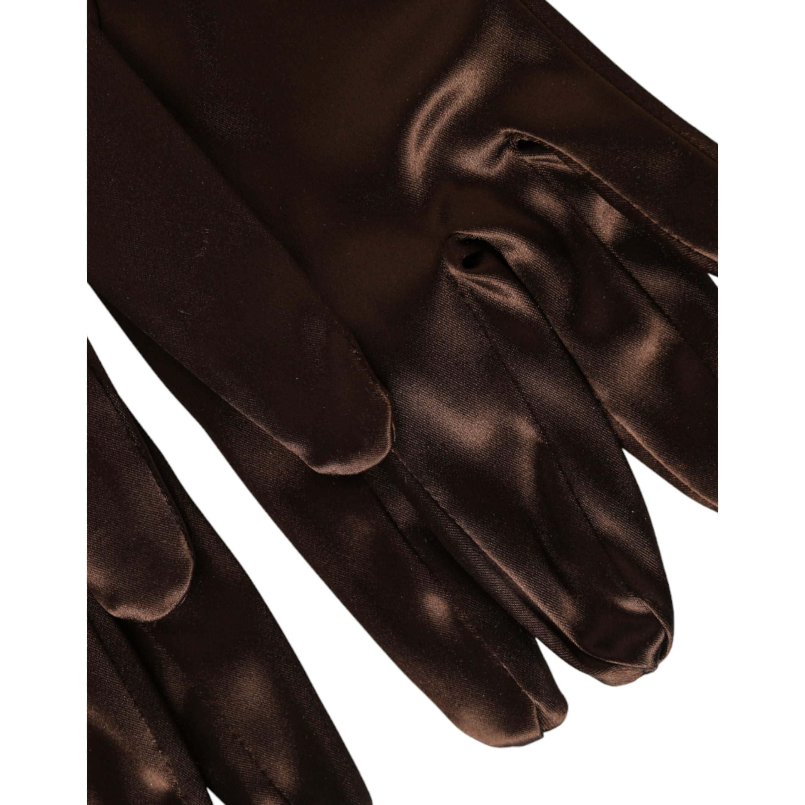 Brown Acetate Satin Elbow Length Gloves