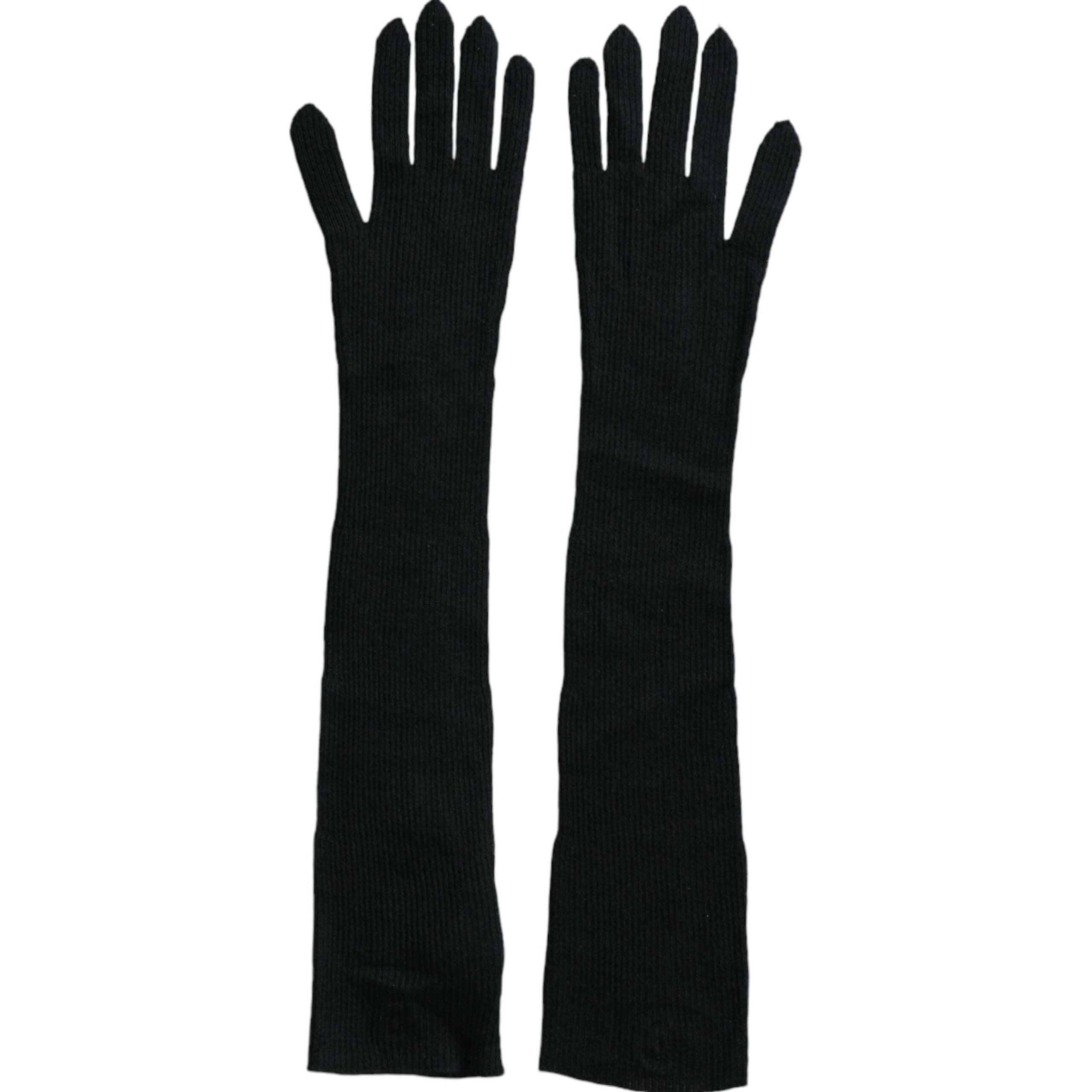 Black Cashmere Knitted Elbow Length Gloves