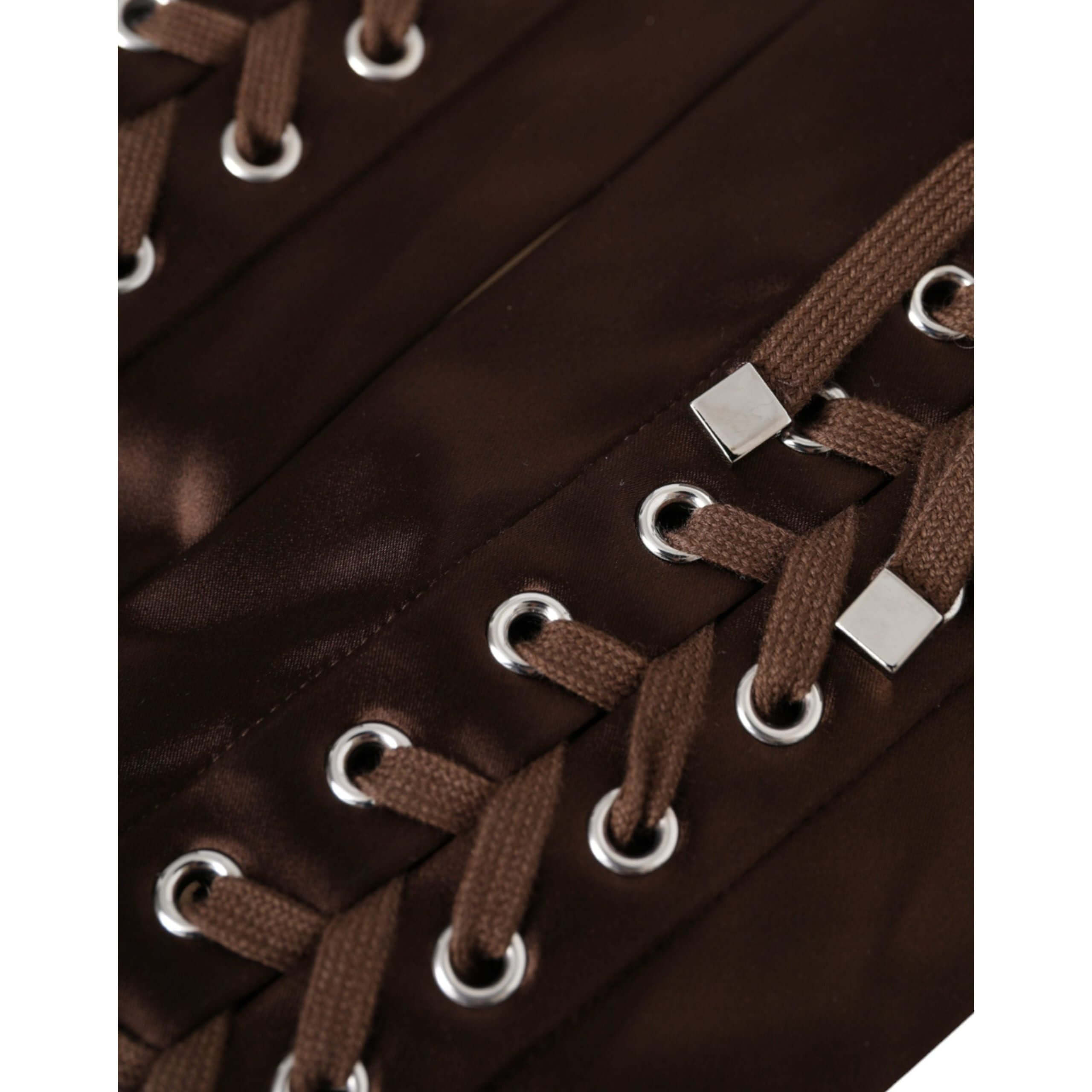 Brown Acetate Lace Up Fingerless Gloves