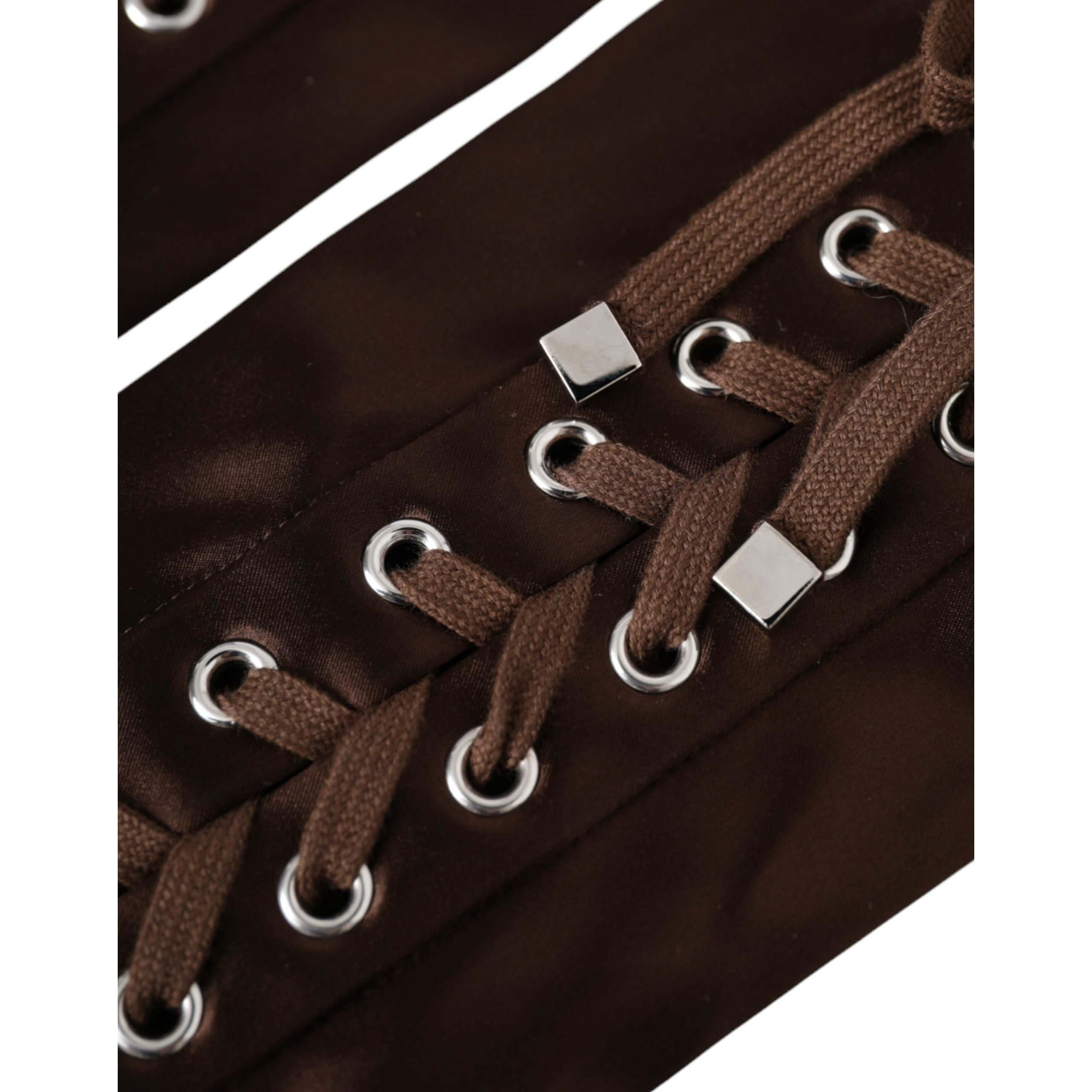 Brown Acetate Lace Up Fingerless Gloves