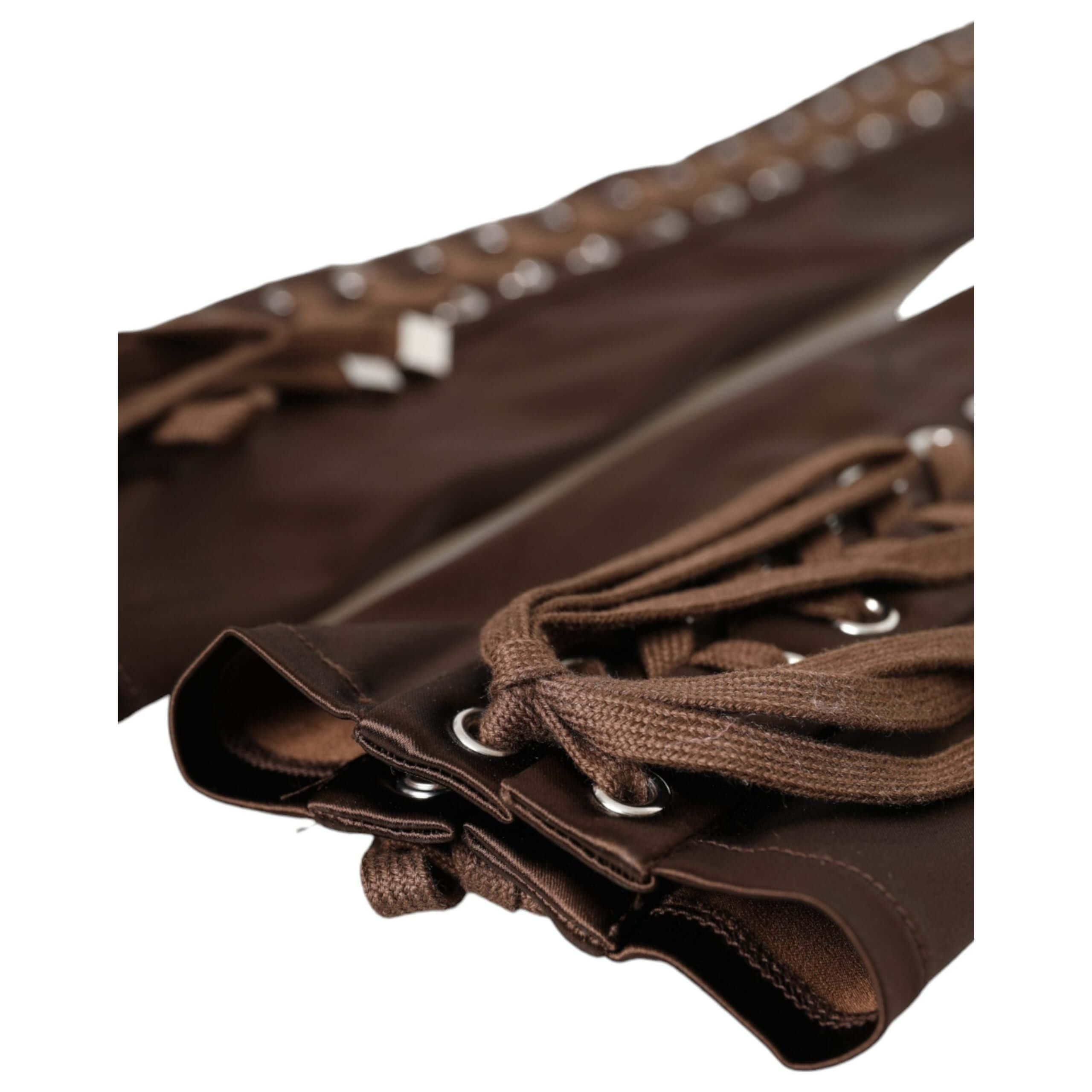 Brown Acetate Lace Up Fingerless Gloves