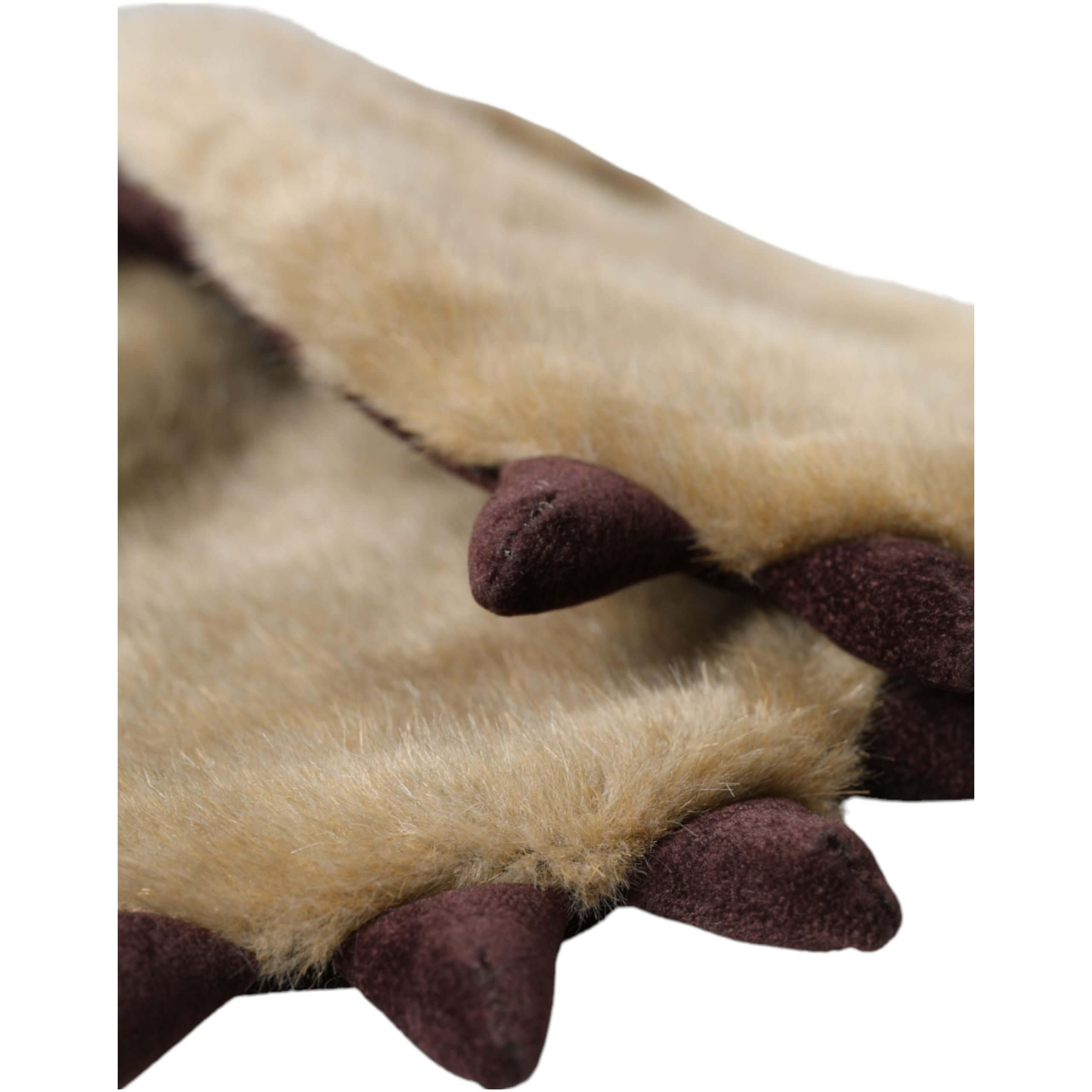 Beige Acrylic Knitted Fur Wrist Mitten Gloves