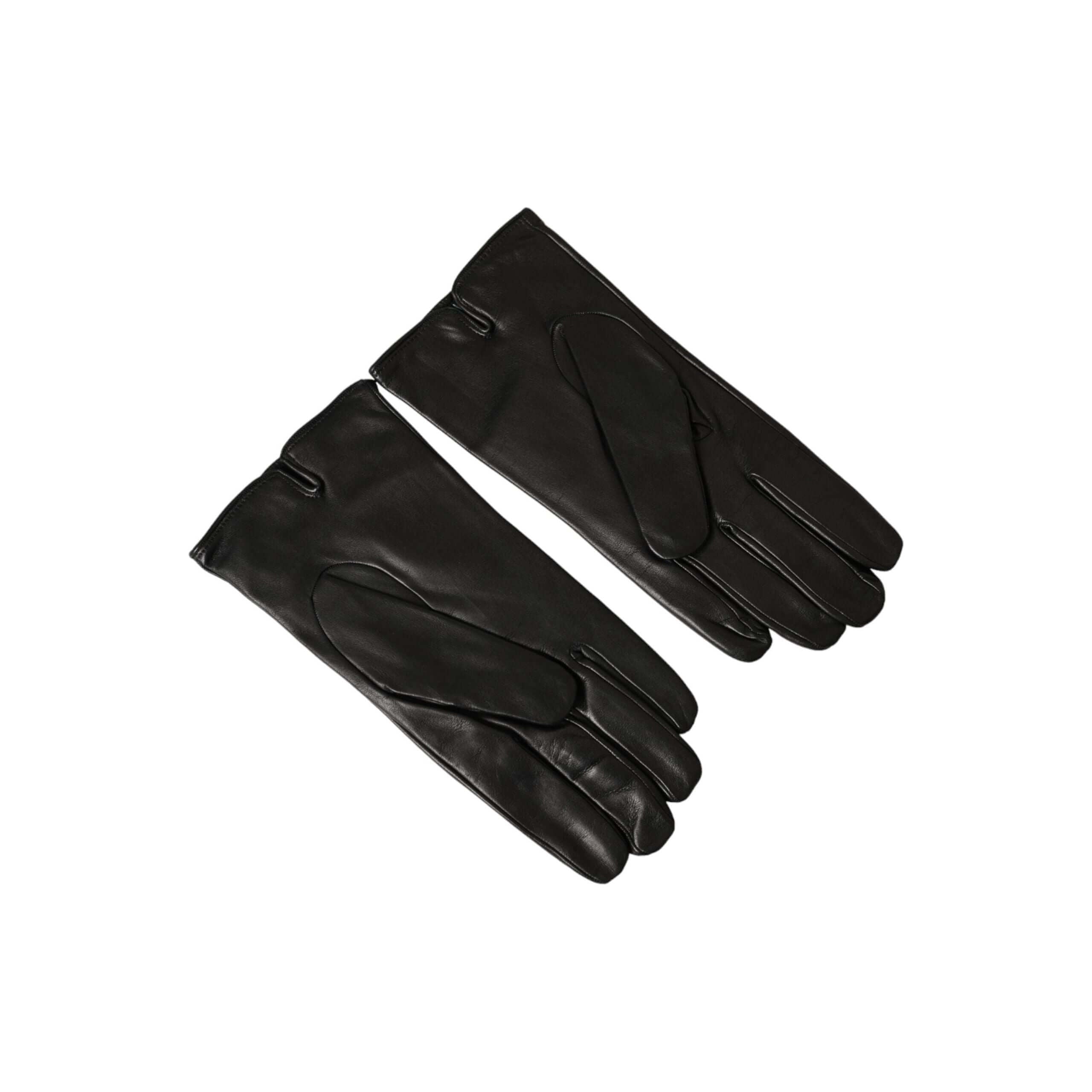 Black Leather Embossed Logo Short Hands Gloves