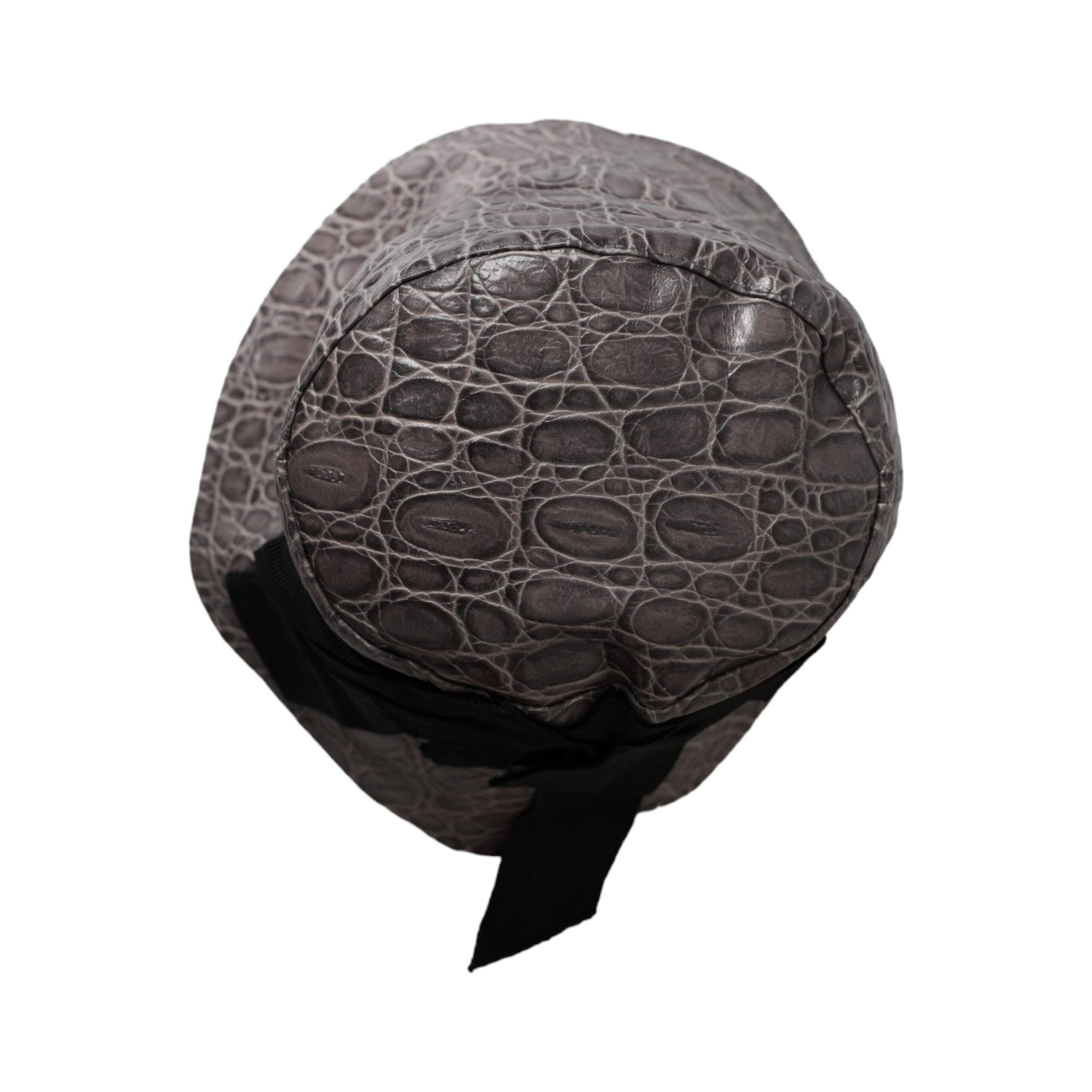 Black Gray Patterned Leather Bucket Hat