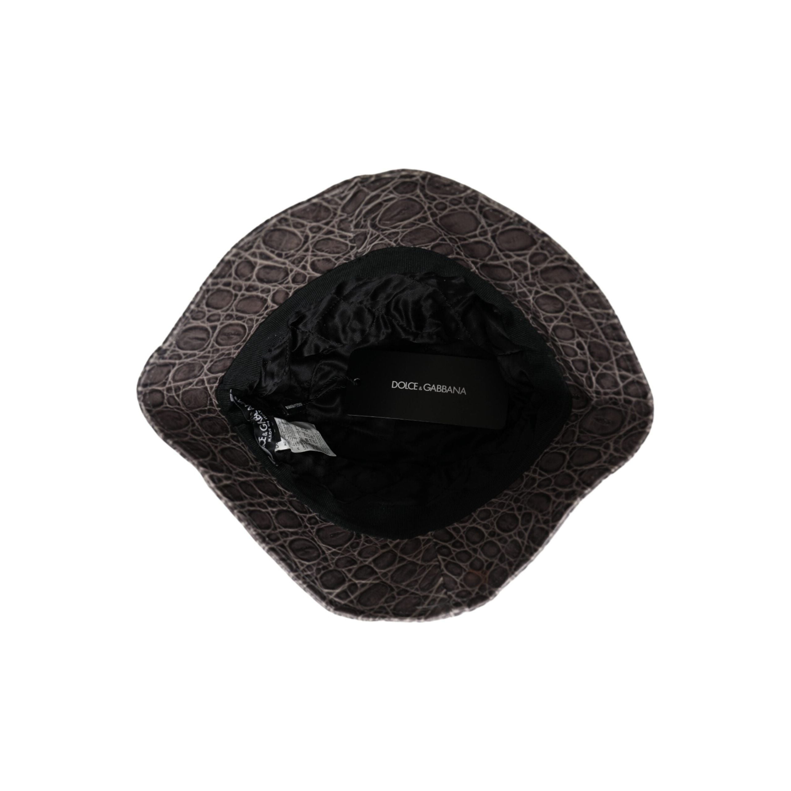 Black Gray Patterned Leather Bucket Hat