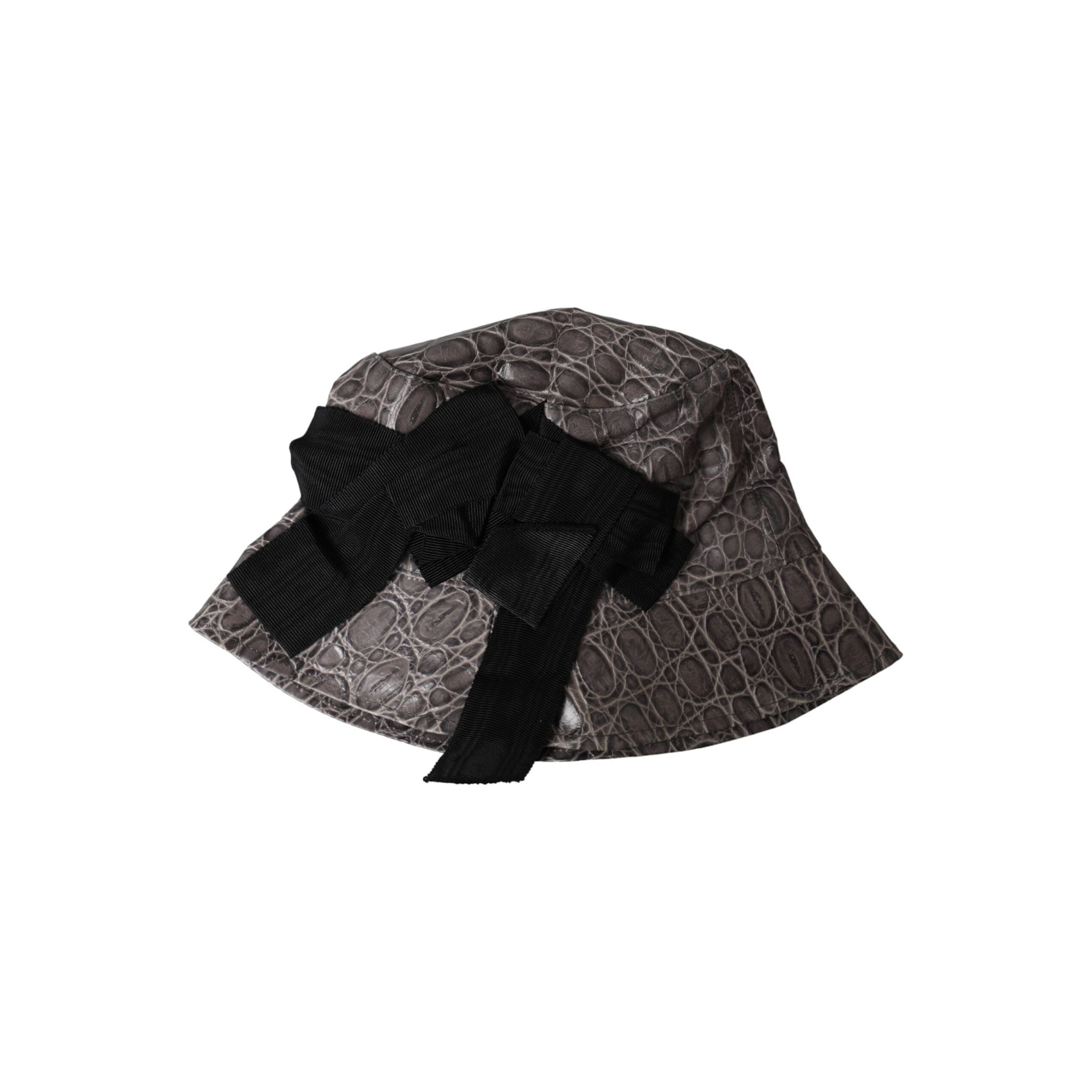 Black Gray Patterned Leather Bucket Hat