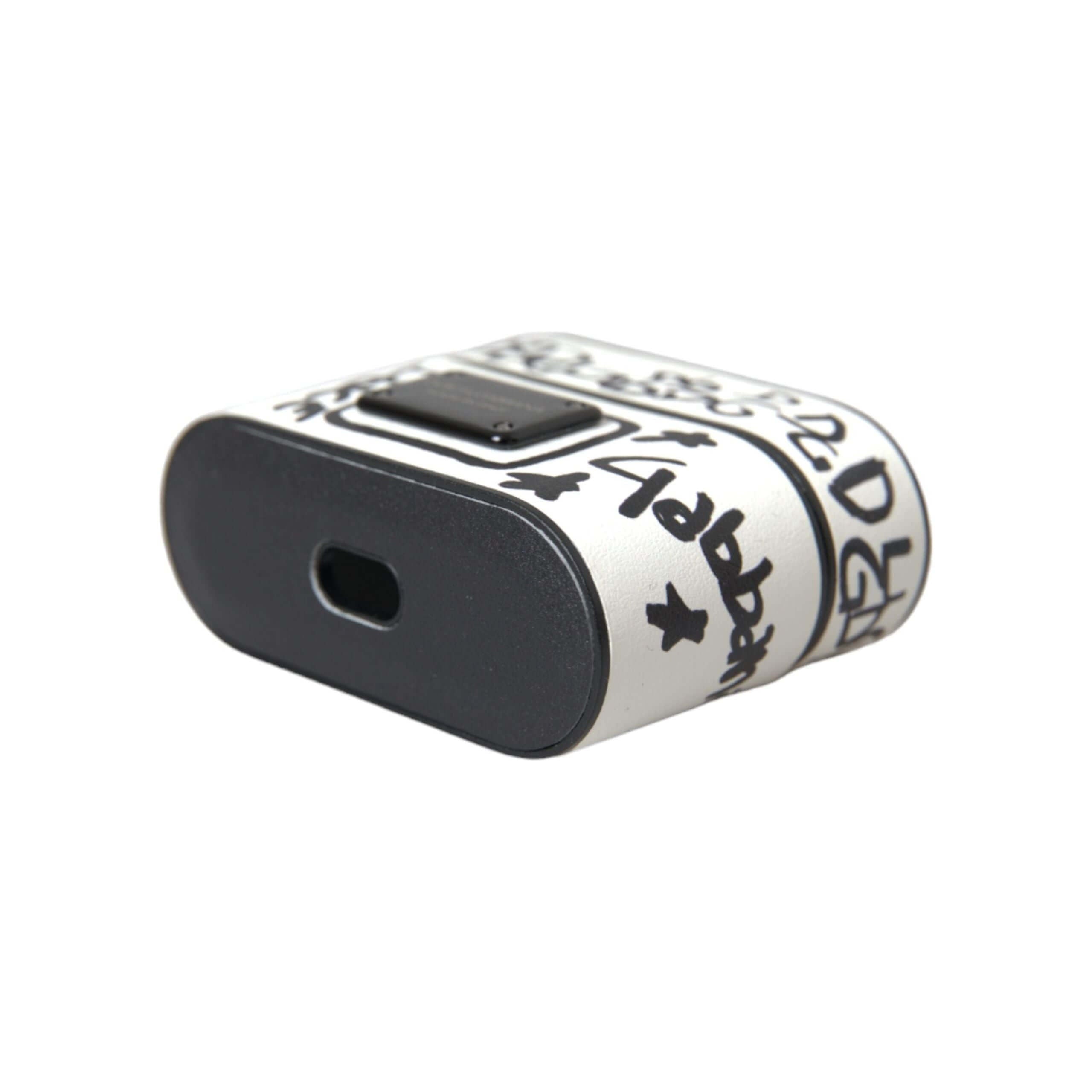 Black White Leather Scribble Embossed Logo Airpods Case