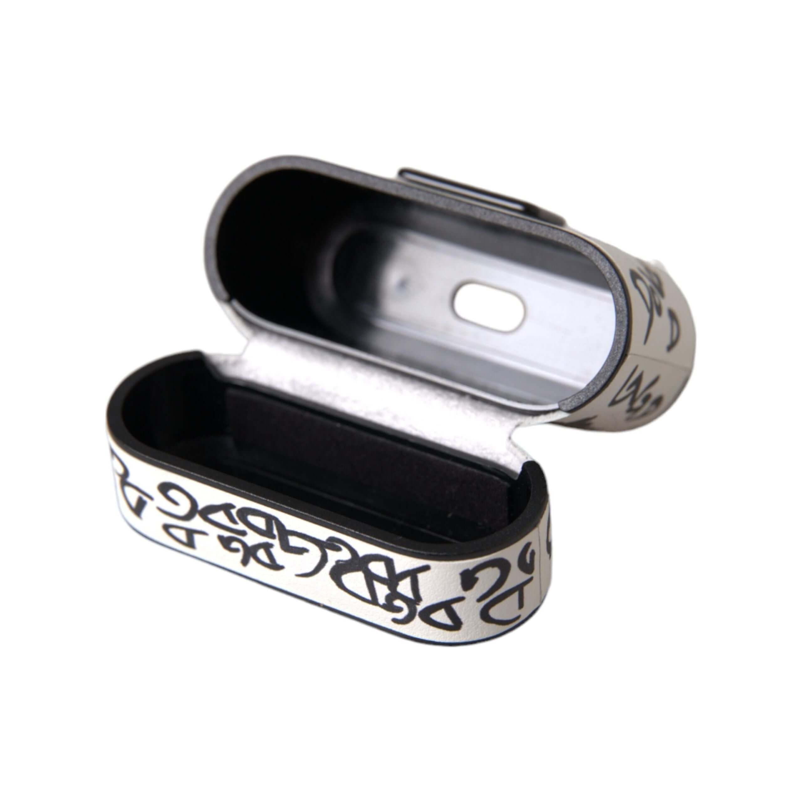 Black White Leather Scribble Embossed Logo Airpods Case