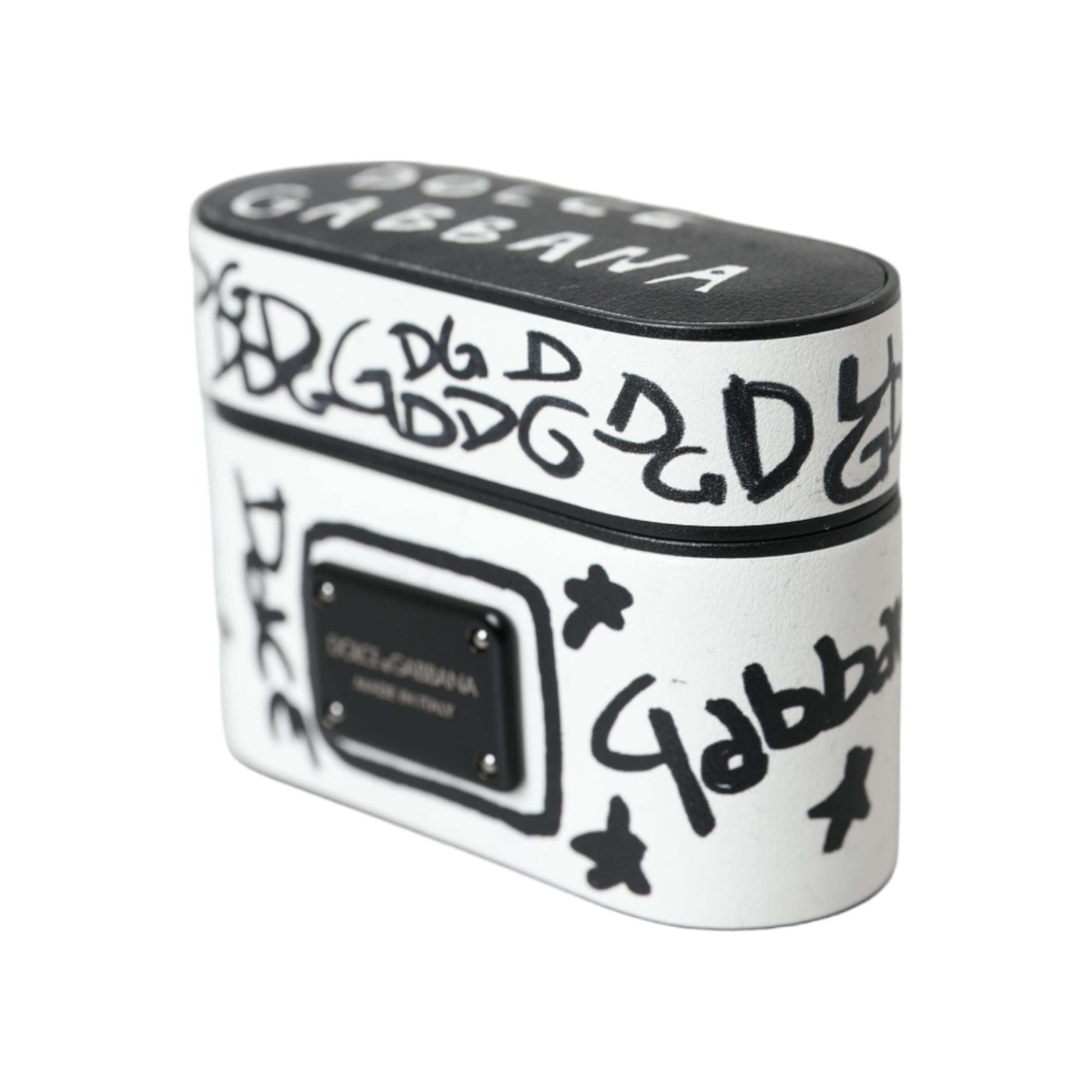 Black White Leather Scribble Embossed Logo Airpods Case