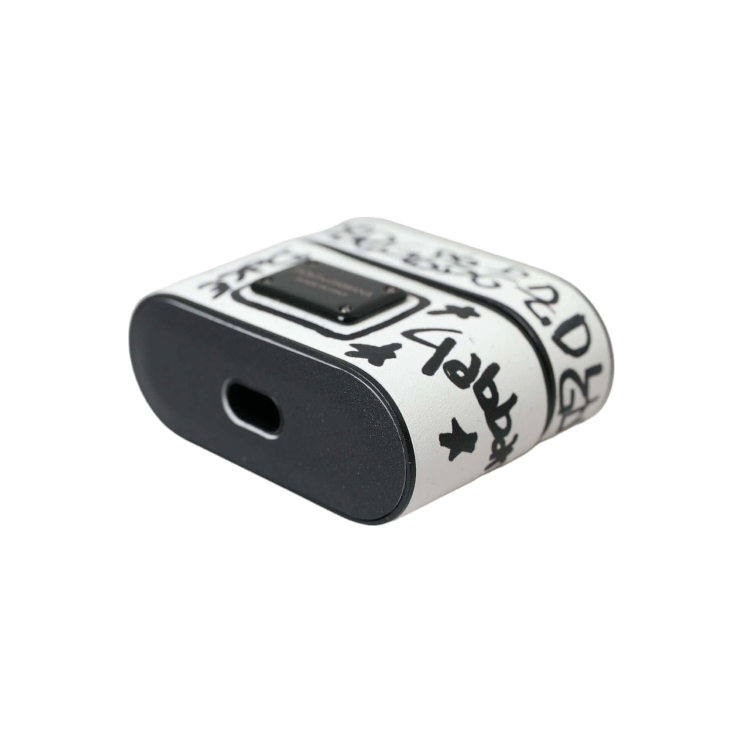 Black White Leather Scribble Embossed Logo Airpods Case