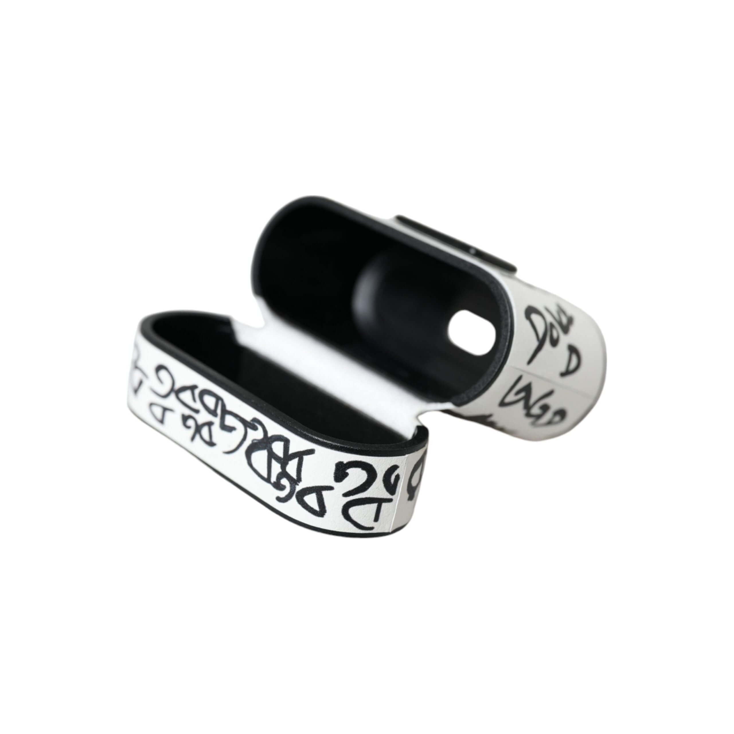 Black White Leather Scribble Embossed Logo Airpods Case