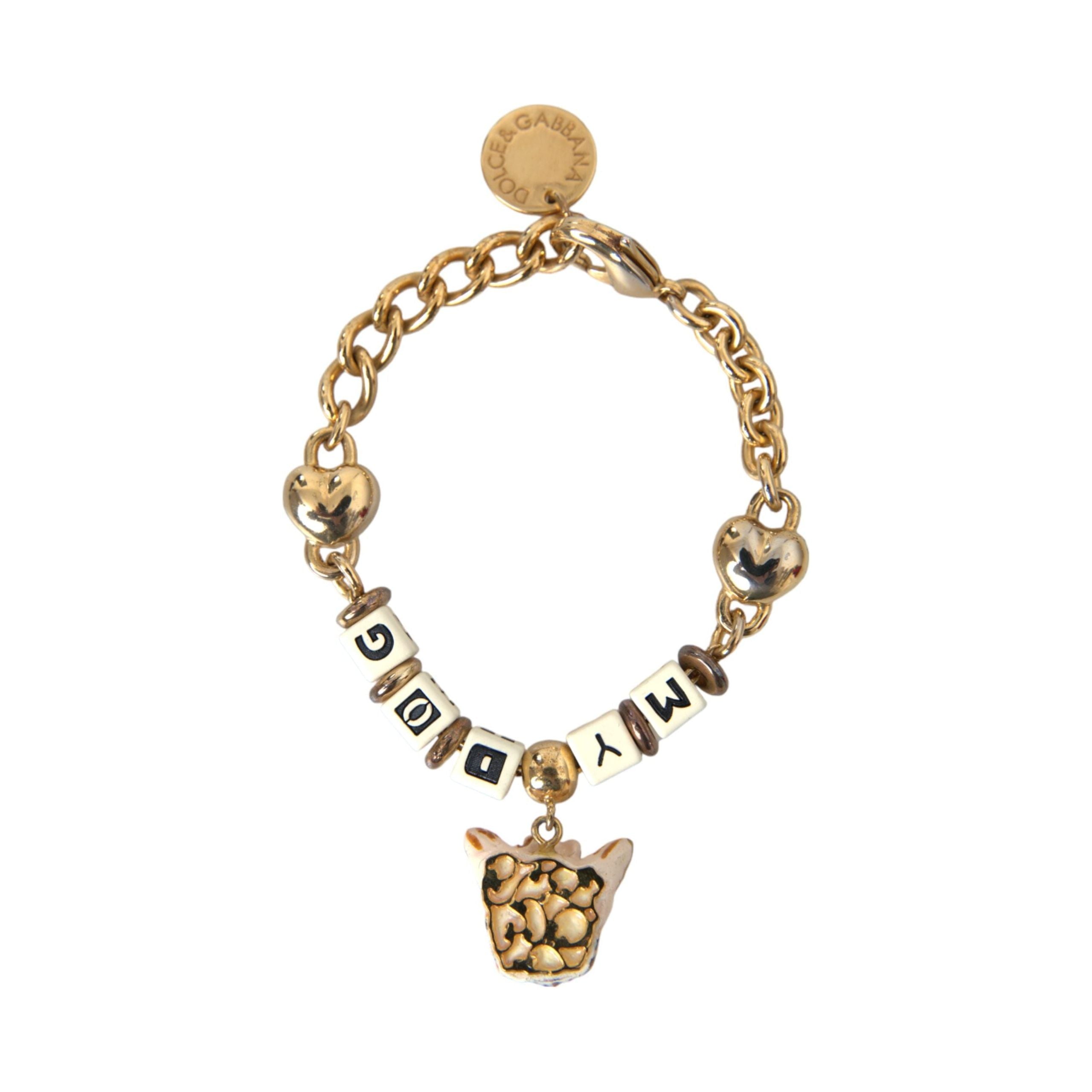 Gold Tone Brass Chain MY DOG Heart Bracelet