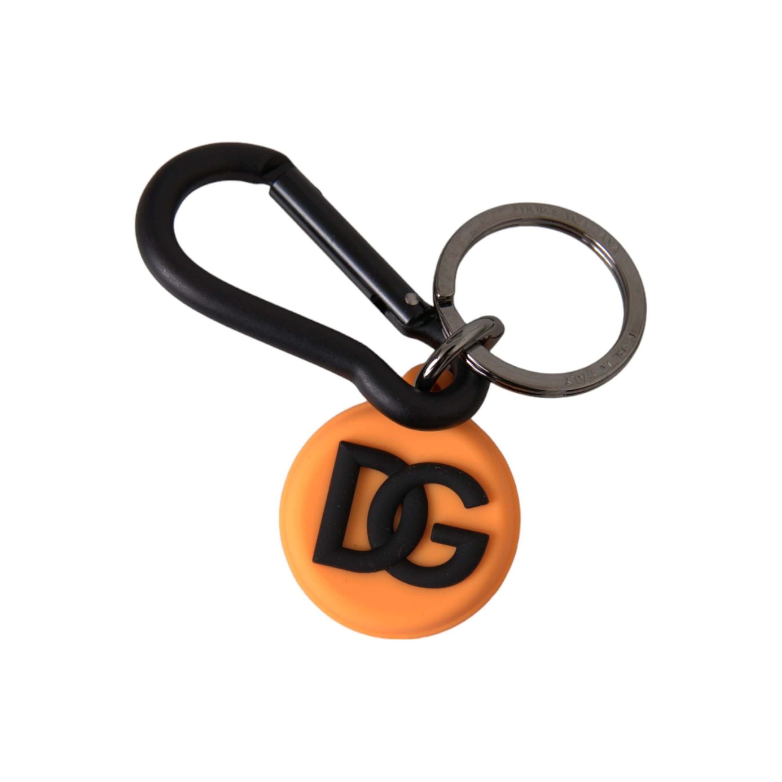 Orange Rubber DG Logo Round Brass Metal Keyring Keychain