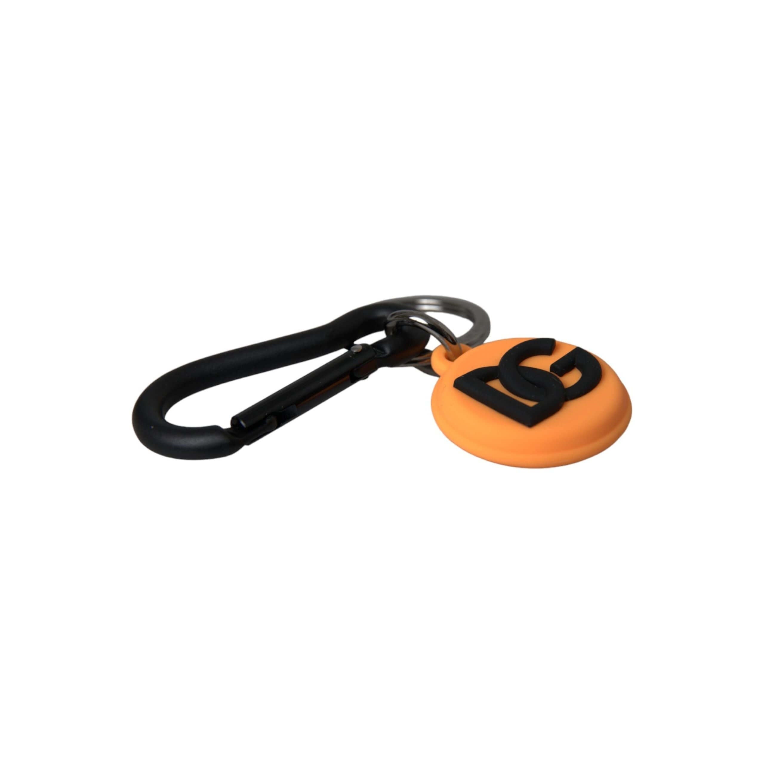 Orange Rubber DG Logo Round Brass Metal Keyring Keychain