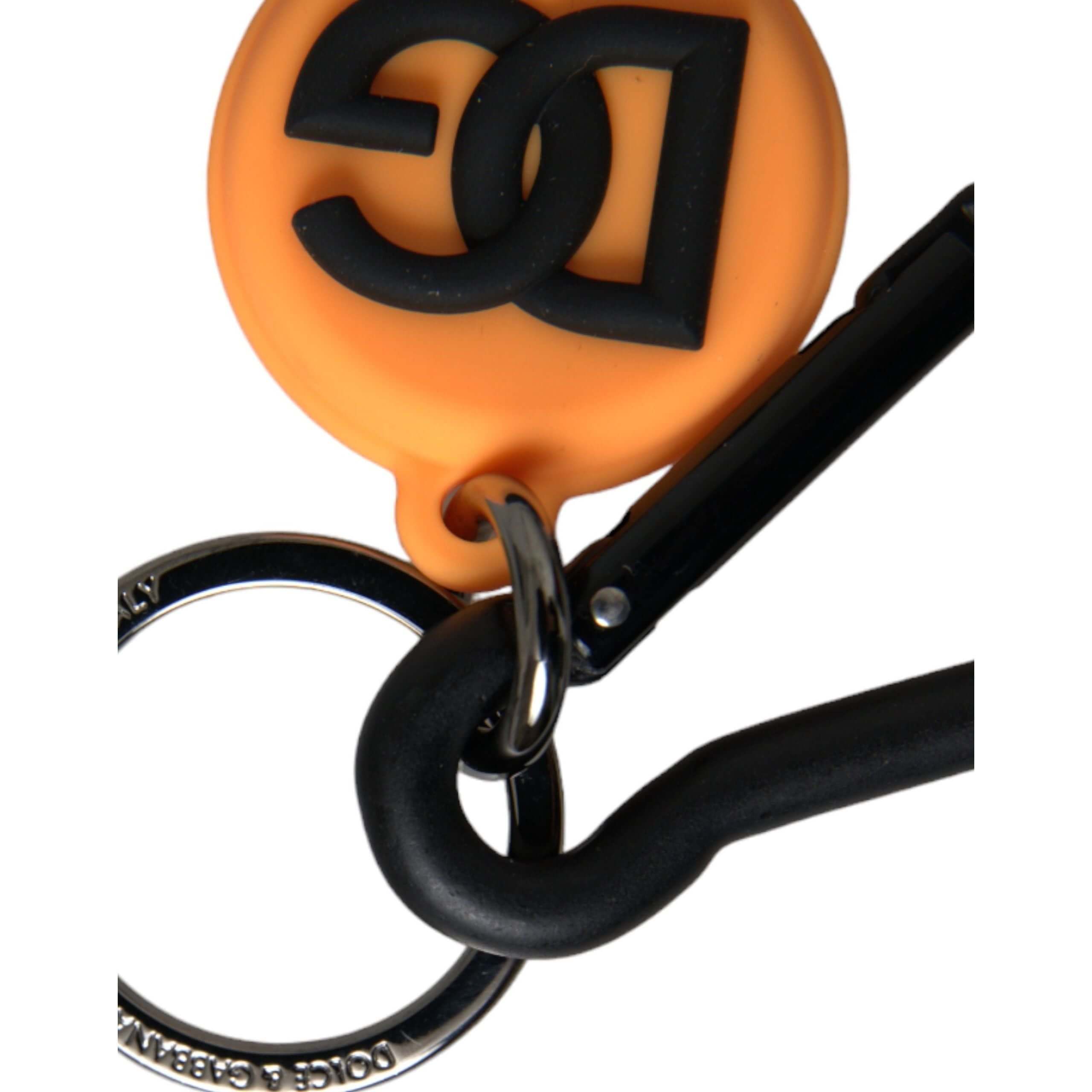 Orange Rubber DG Logo Round Brass Metal Keyring Keychain