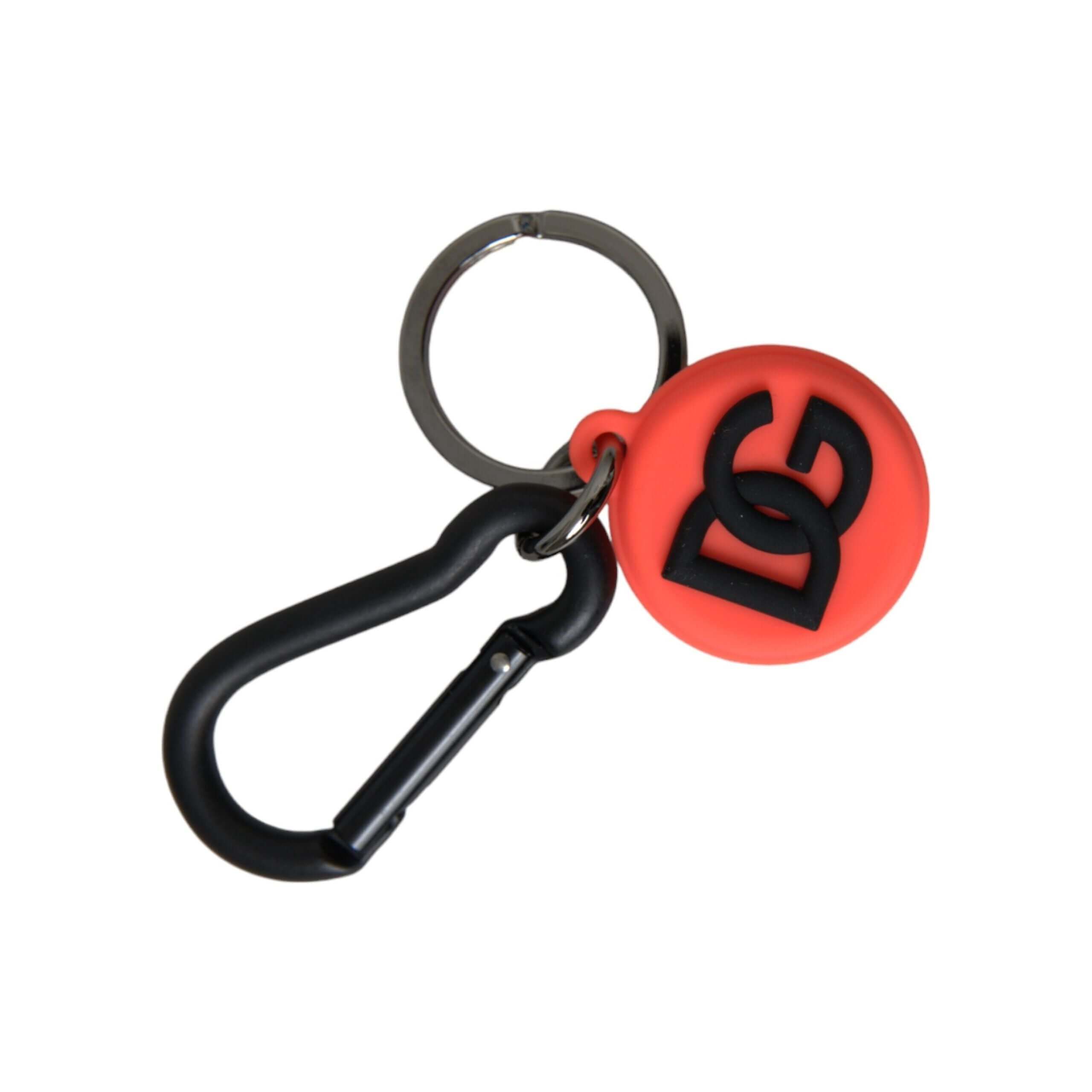 Red Orange Rubber DG Logo Round Metal Keyring Keychain