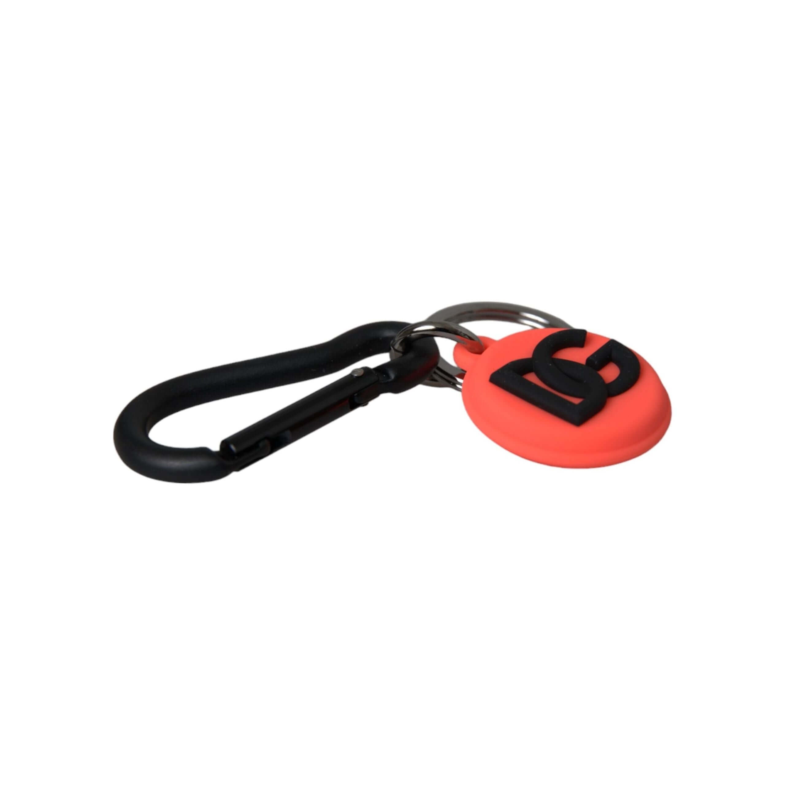 Red Orange Rubber DG Logo Round Metal Keyring Keychain