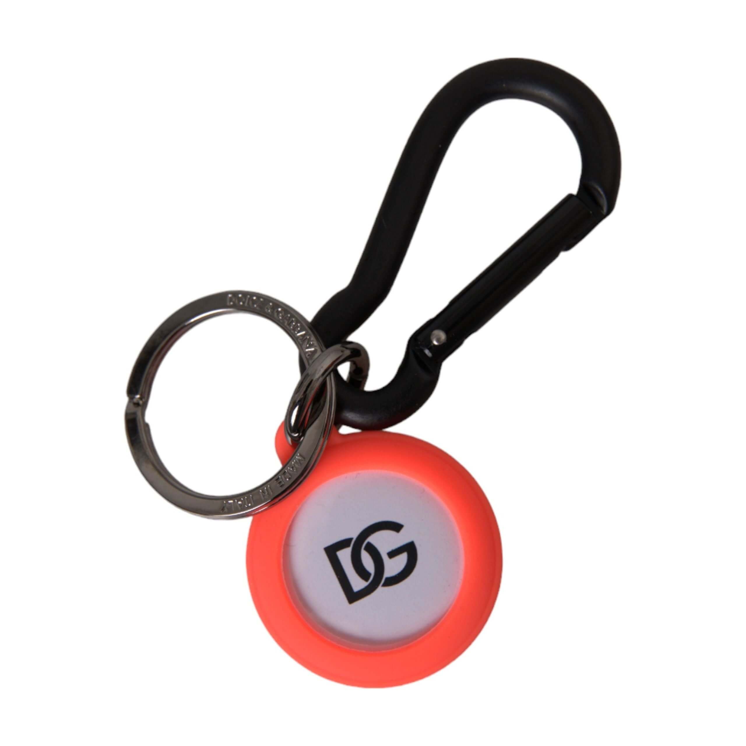 Red Orange Rubber DG Logo Round Metal Keyring Keychain