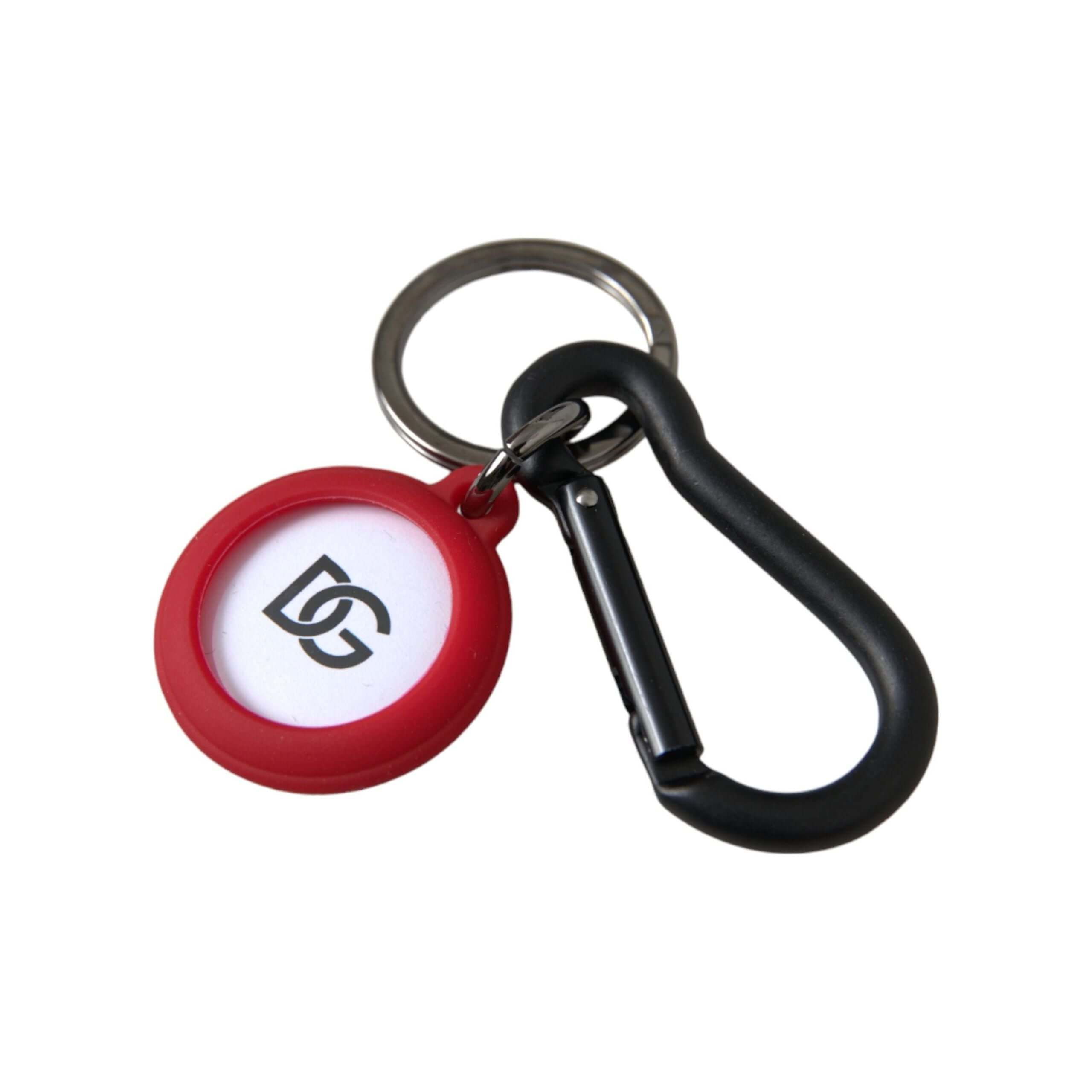 Red Rubber DG Logo Round Metal Brass Keyring Keychain