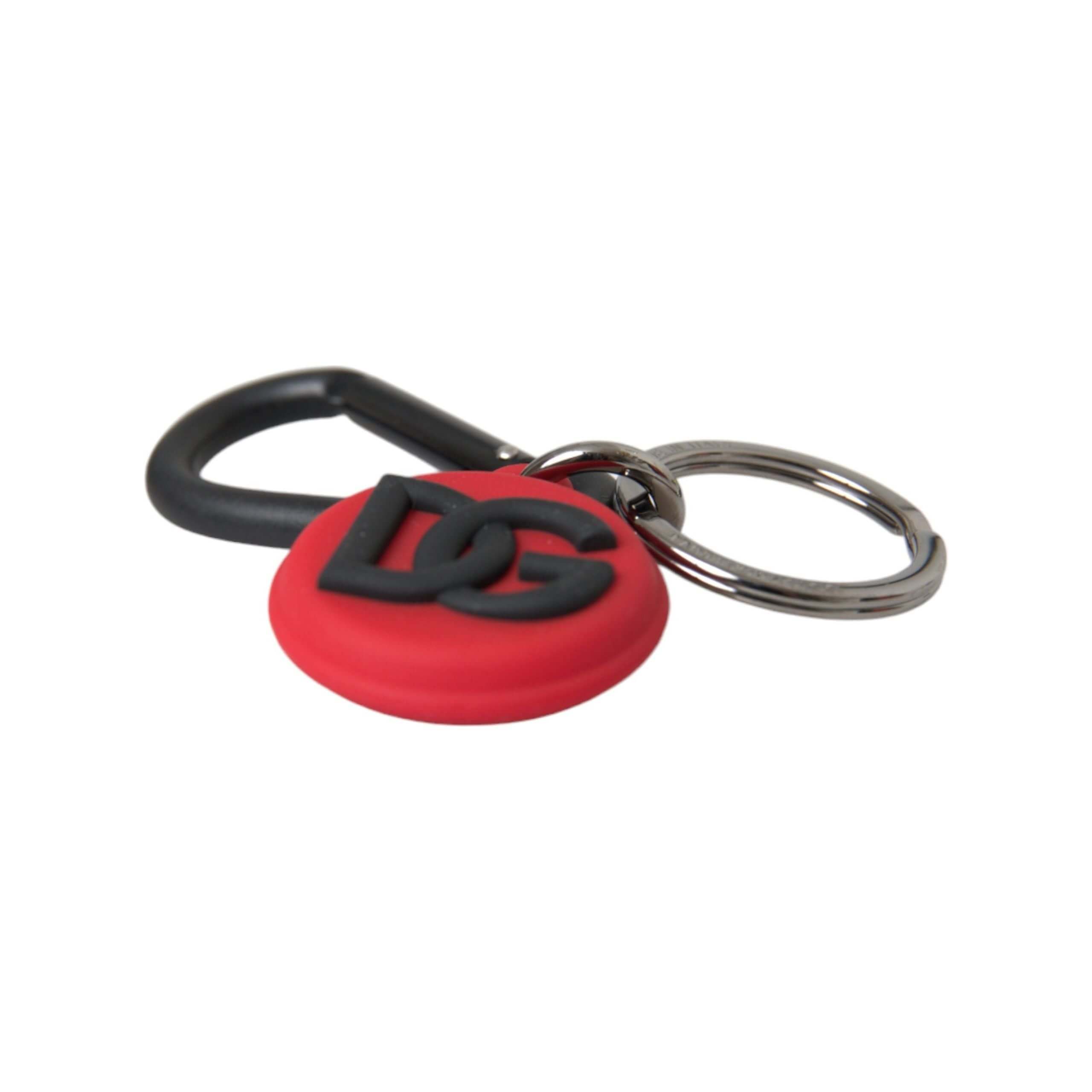 Red Rubber DG Logo Round Metal Brass Keyring Keychain