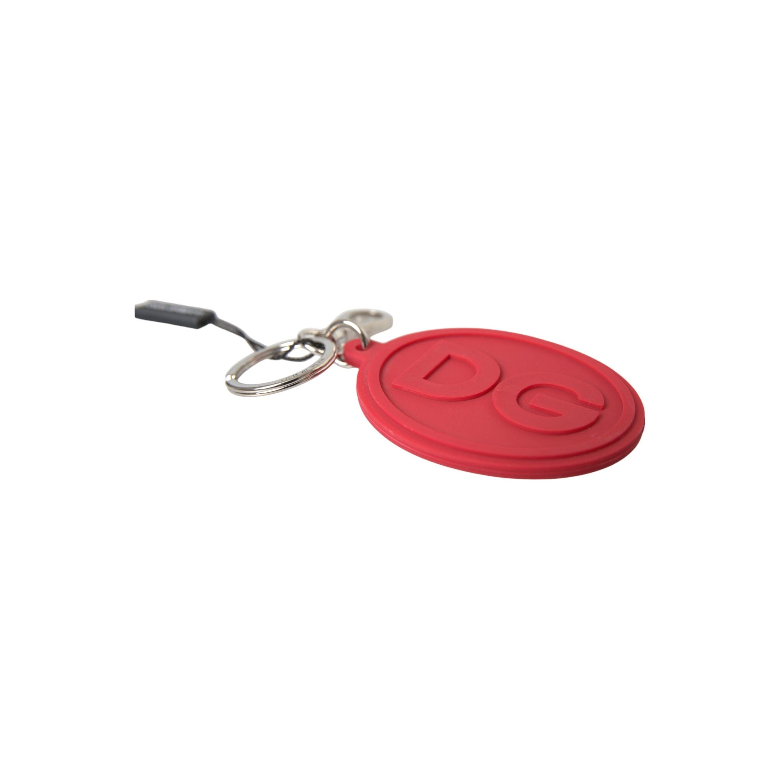 Red Rubber DG Logo Silver Brass Metal Keyring Keychain