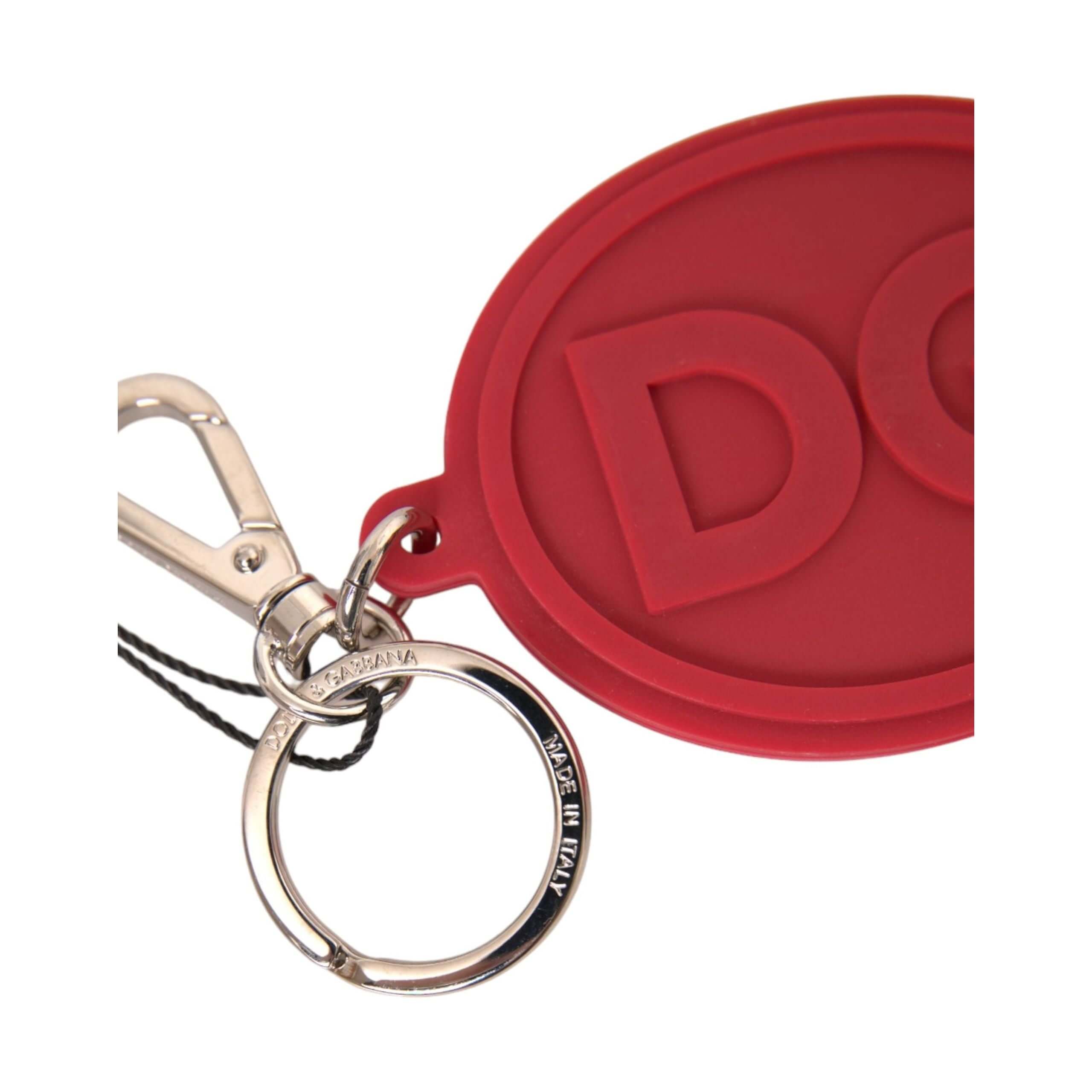 Red Rubber DG Logo Silver Brass Metal Keyring Keychain