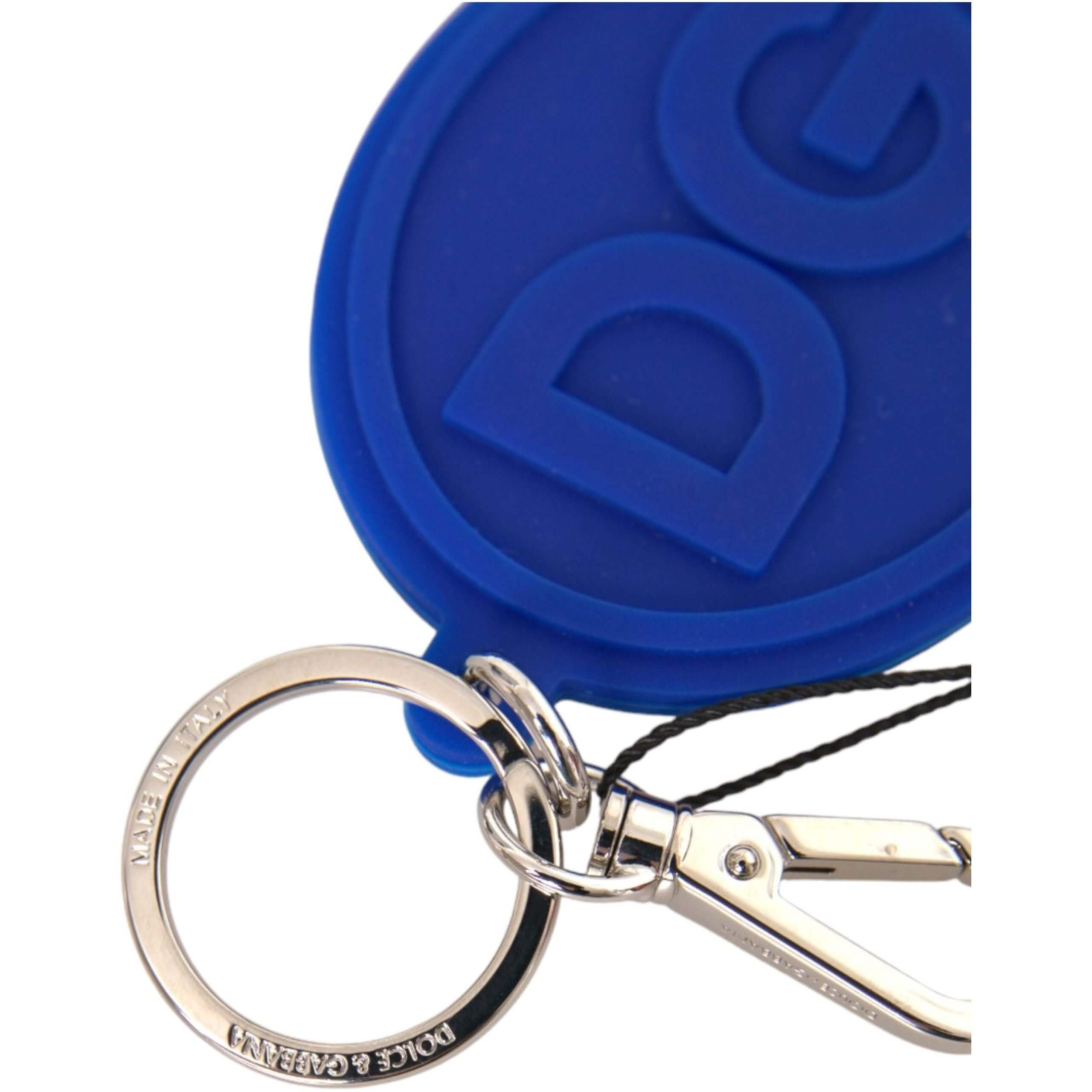 Blue Rubber DG Logo Silver Brass Metal Keyring Keychain