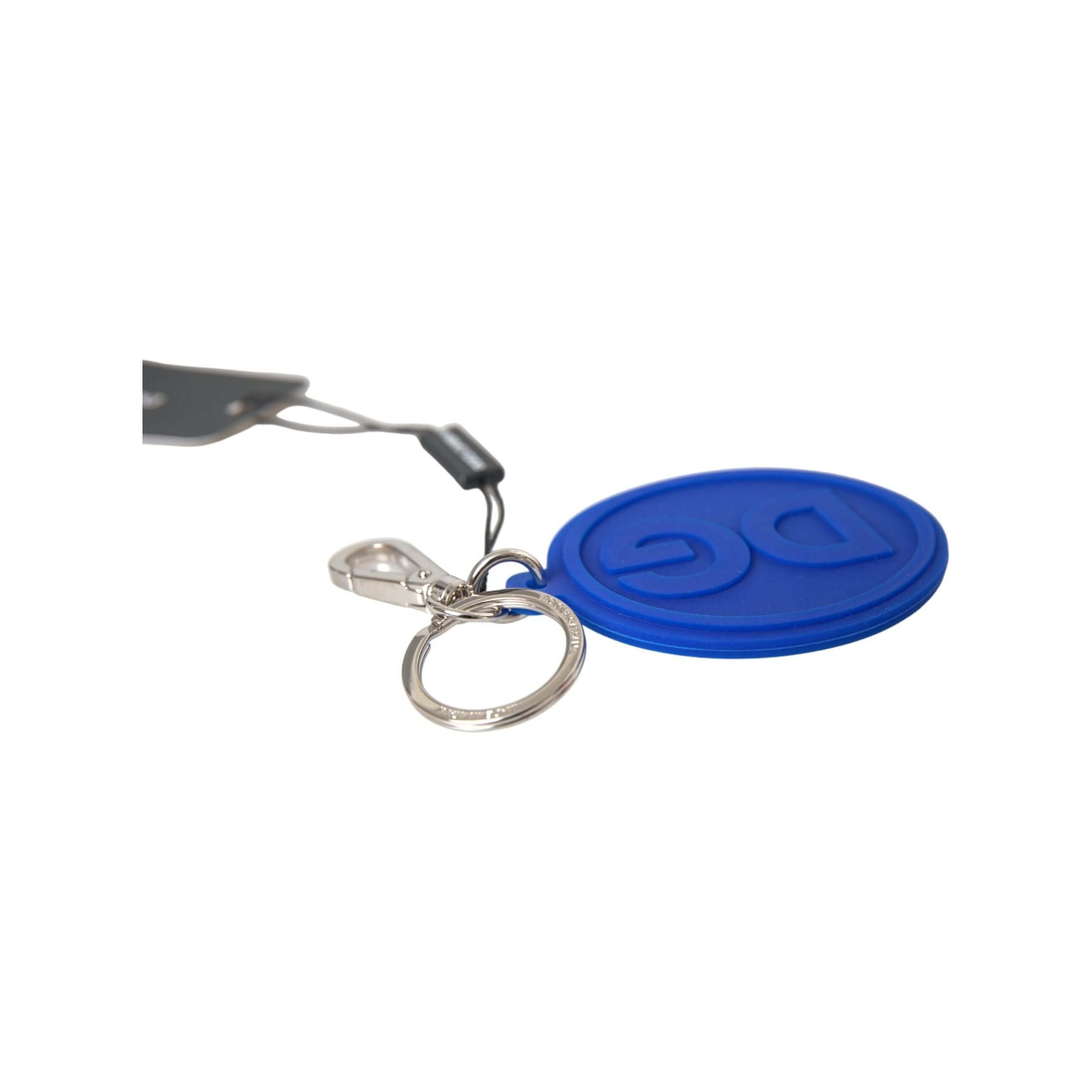 Blue Rubber DG Logo Silver Brass Metal Keyring Keychain