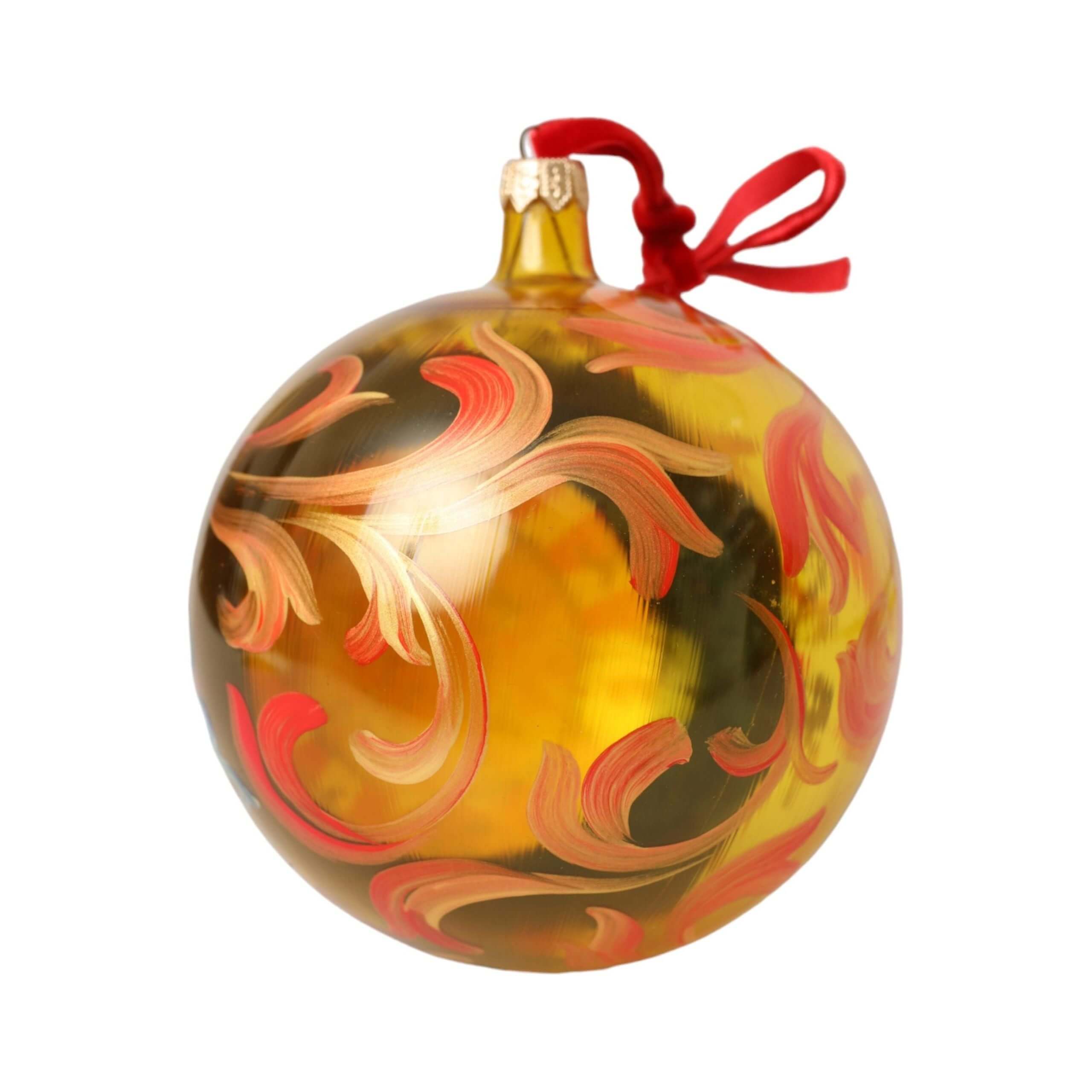 Gold Tone Carretto Print Round Ornament Christmas Ball