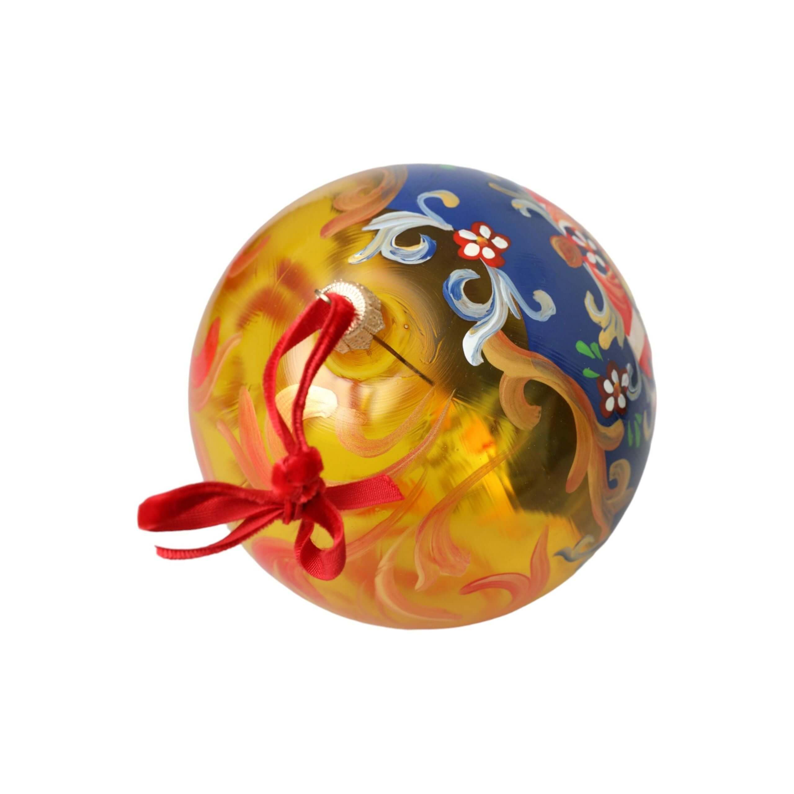 Gold Tone Carretto Print Round Ornament Christmas Ball