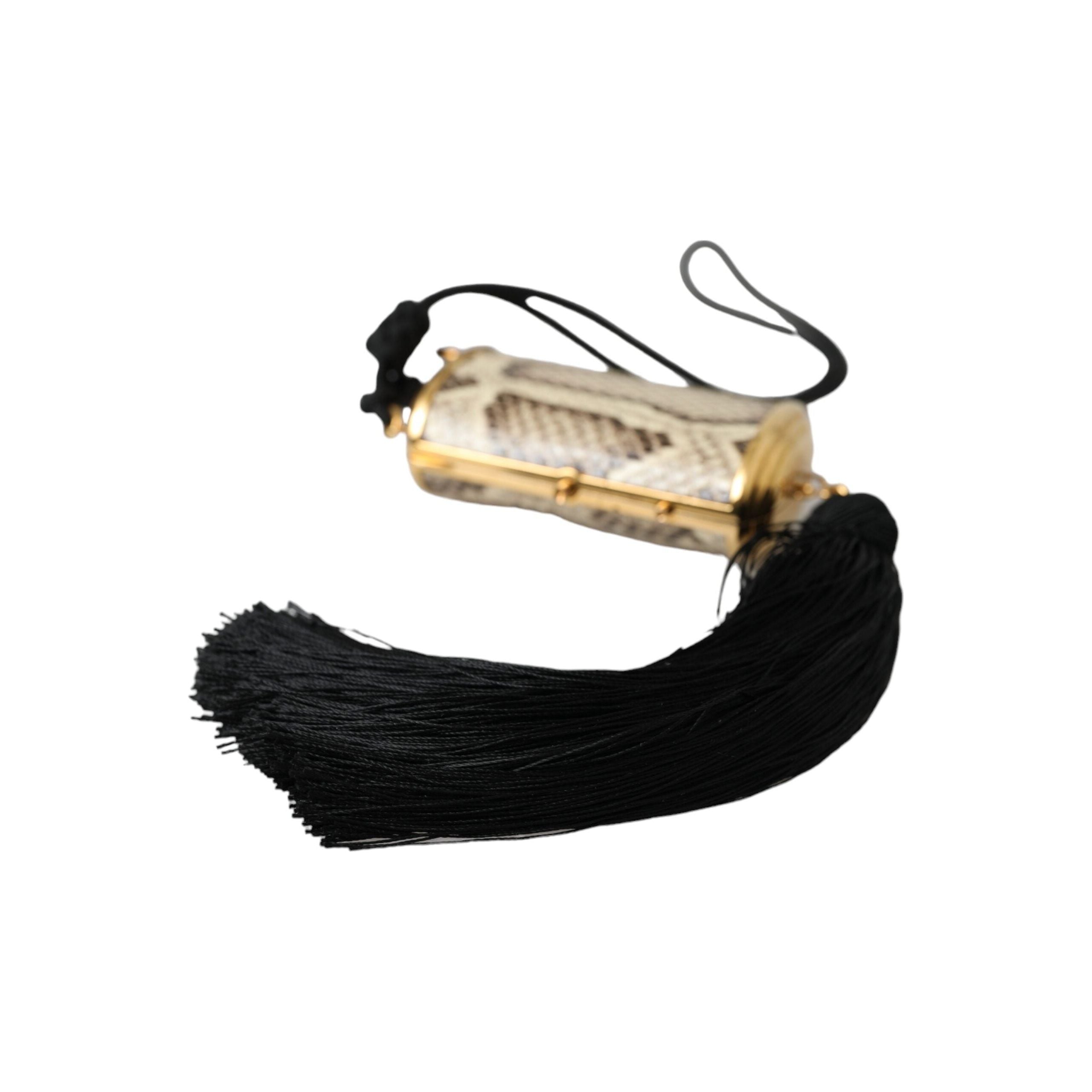 Beige Exotic Leather Mini Mirror Tassel Make Up Holder Bag