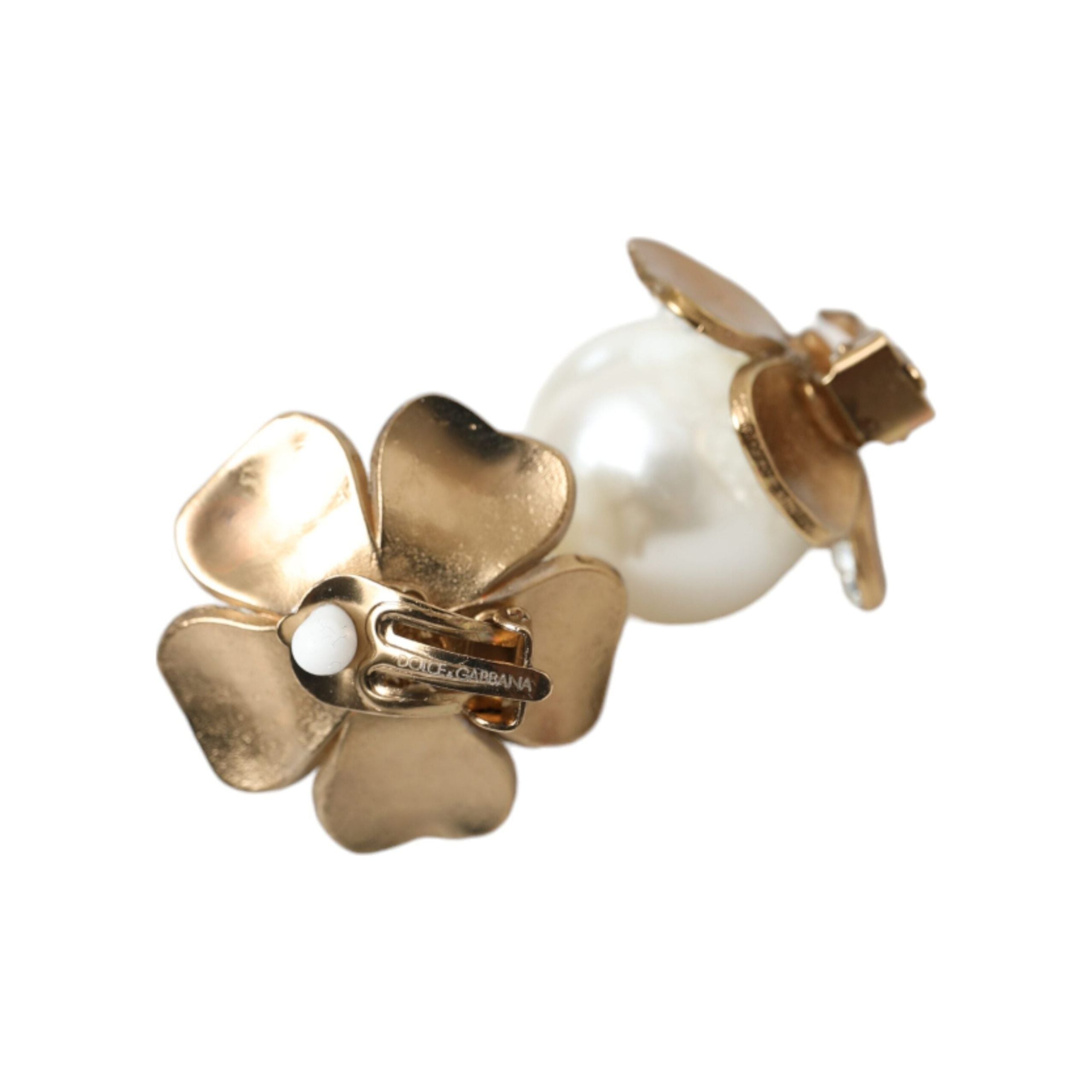 Gold Tone Maxi Faux Pearl Floral Clip-on Jewelry Earrings