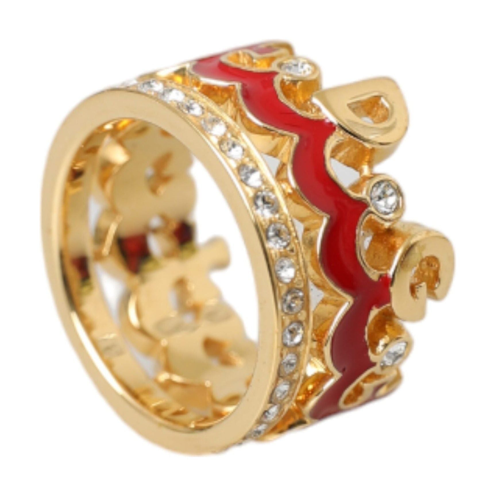 Gold Tone BrassCrystal Enamel DG CROWN Statement Ring