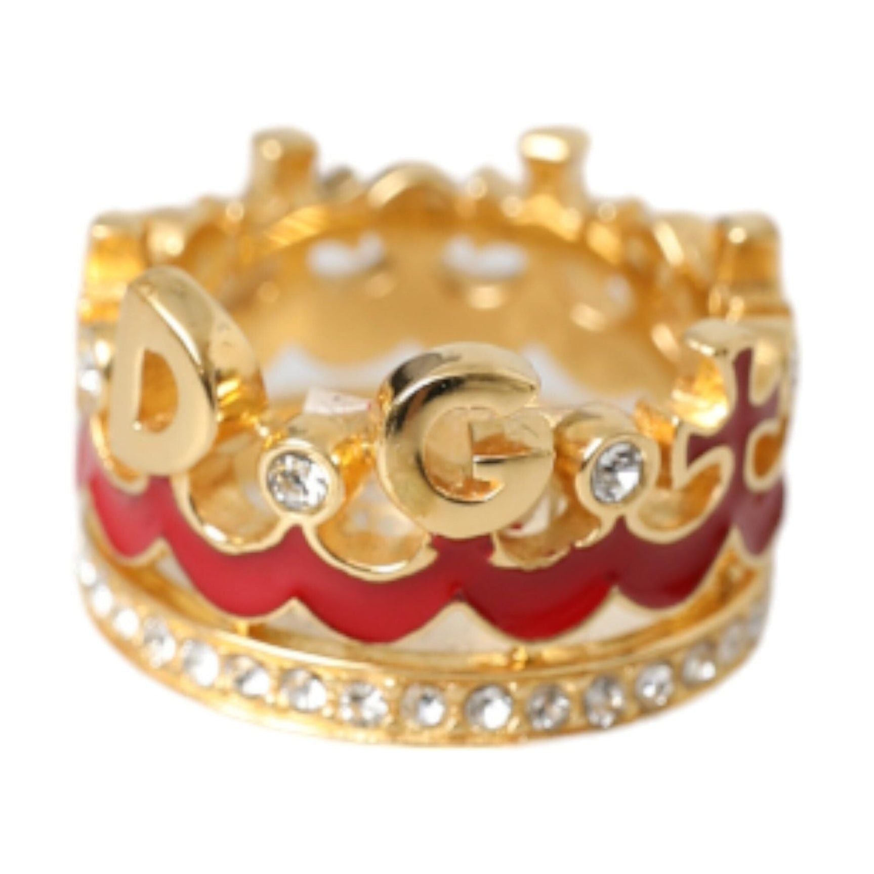 Gold Tone BrassCrystal Enamel DG CROWN Statement Ring