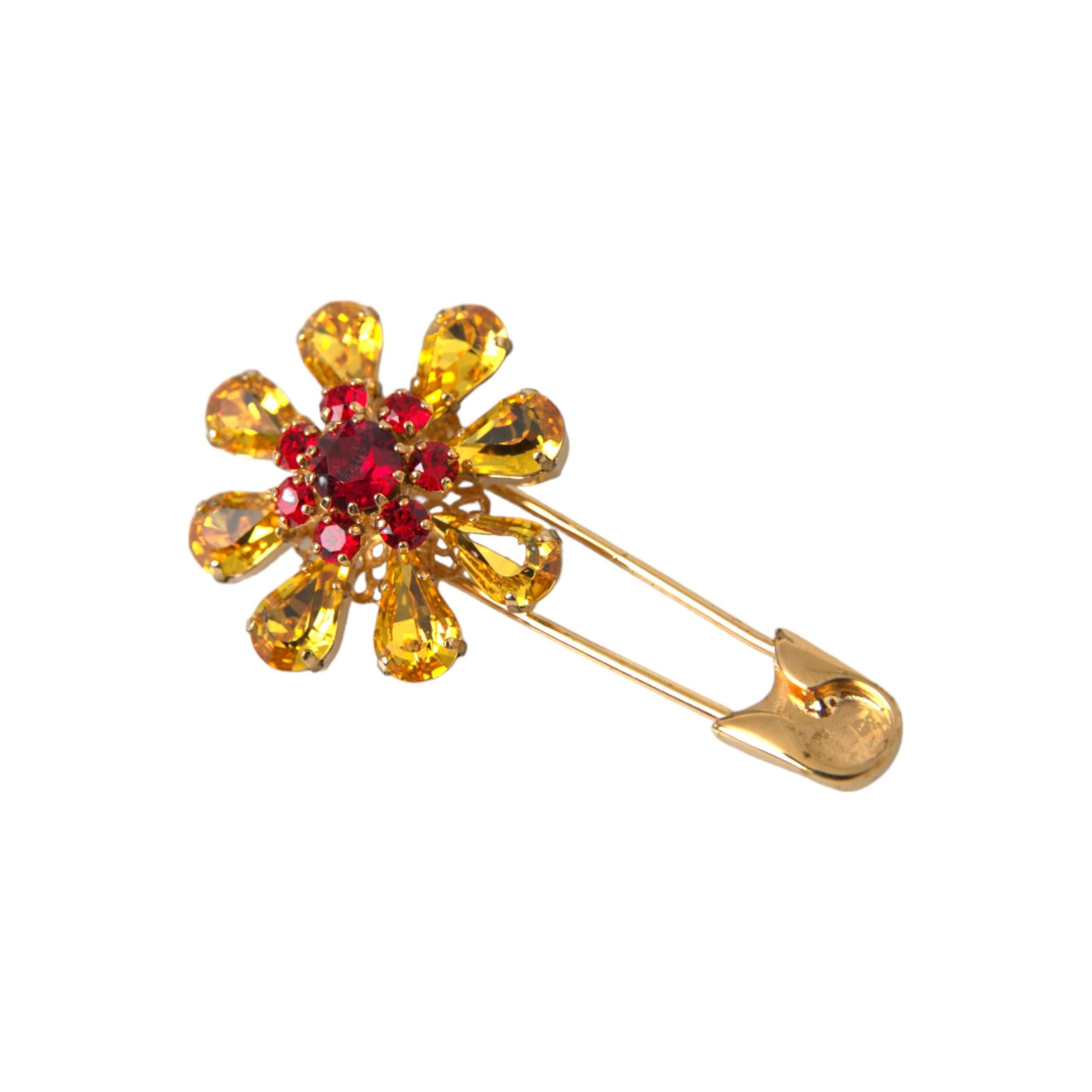 Gold Brass Floral Crystal Jewelry Brooch Pin