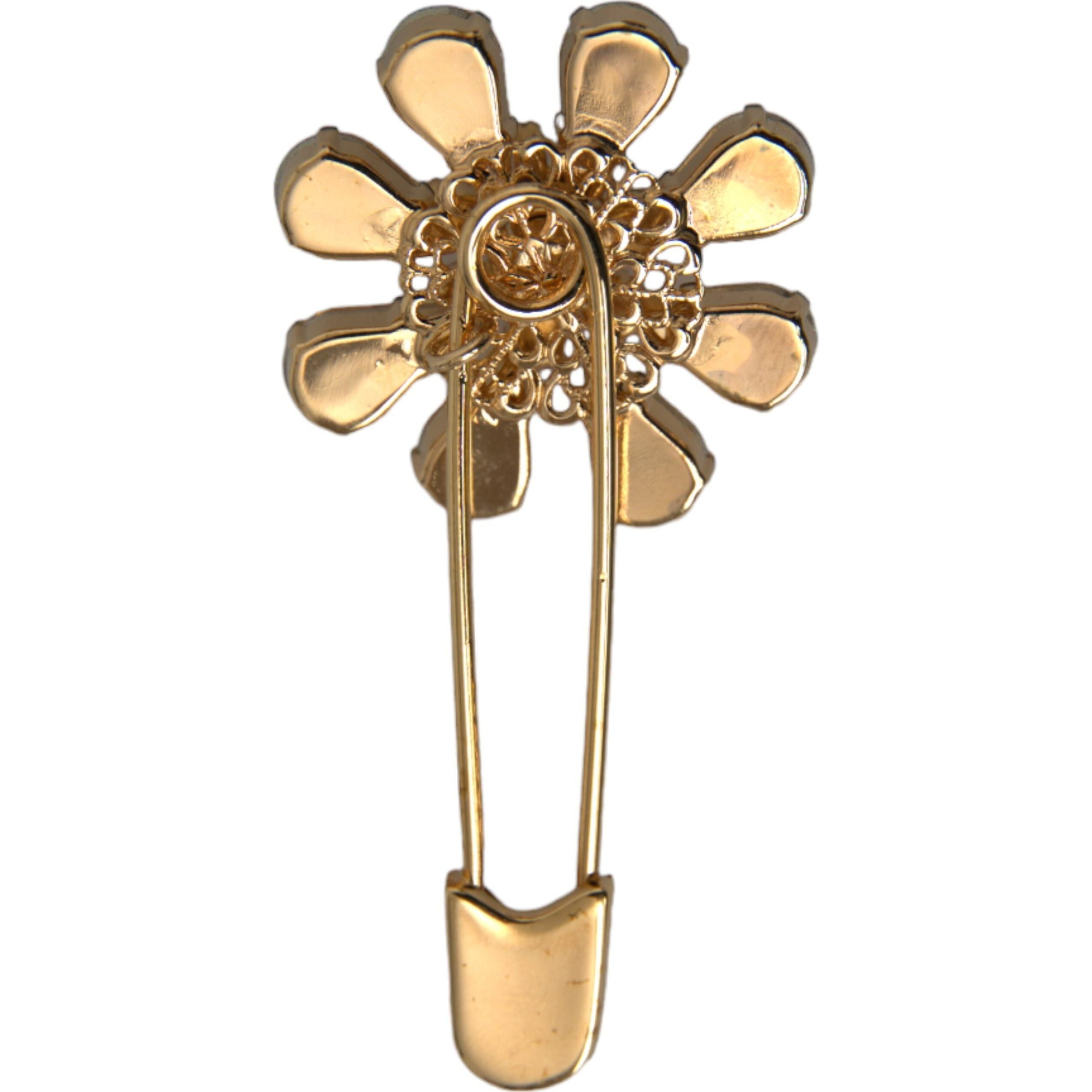 Gold Brass Floral Crystal Jewelry Brooch Pin