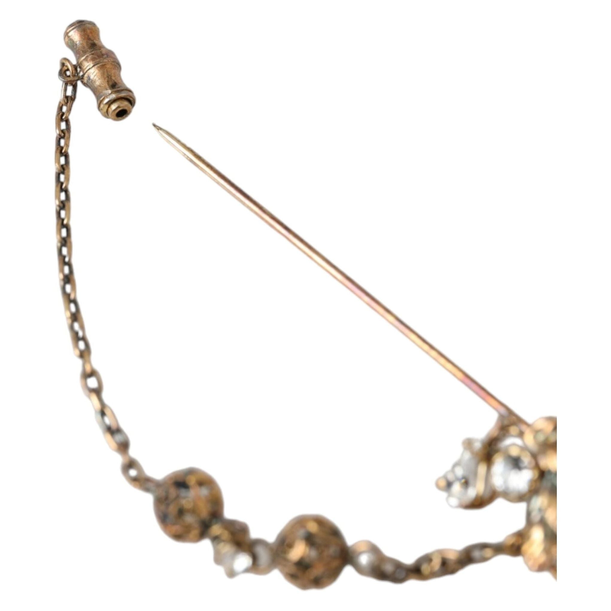 Gold Brass Crystal Chain 925 Sterling Silver Pin Brooch